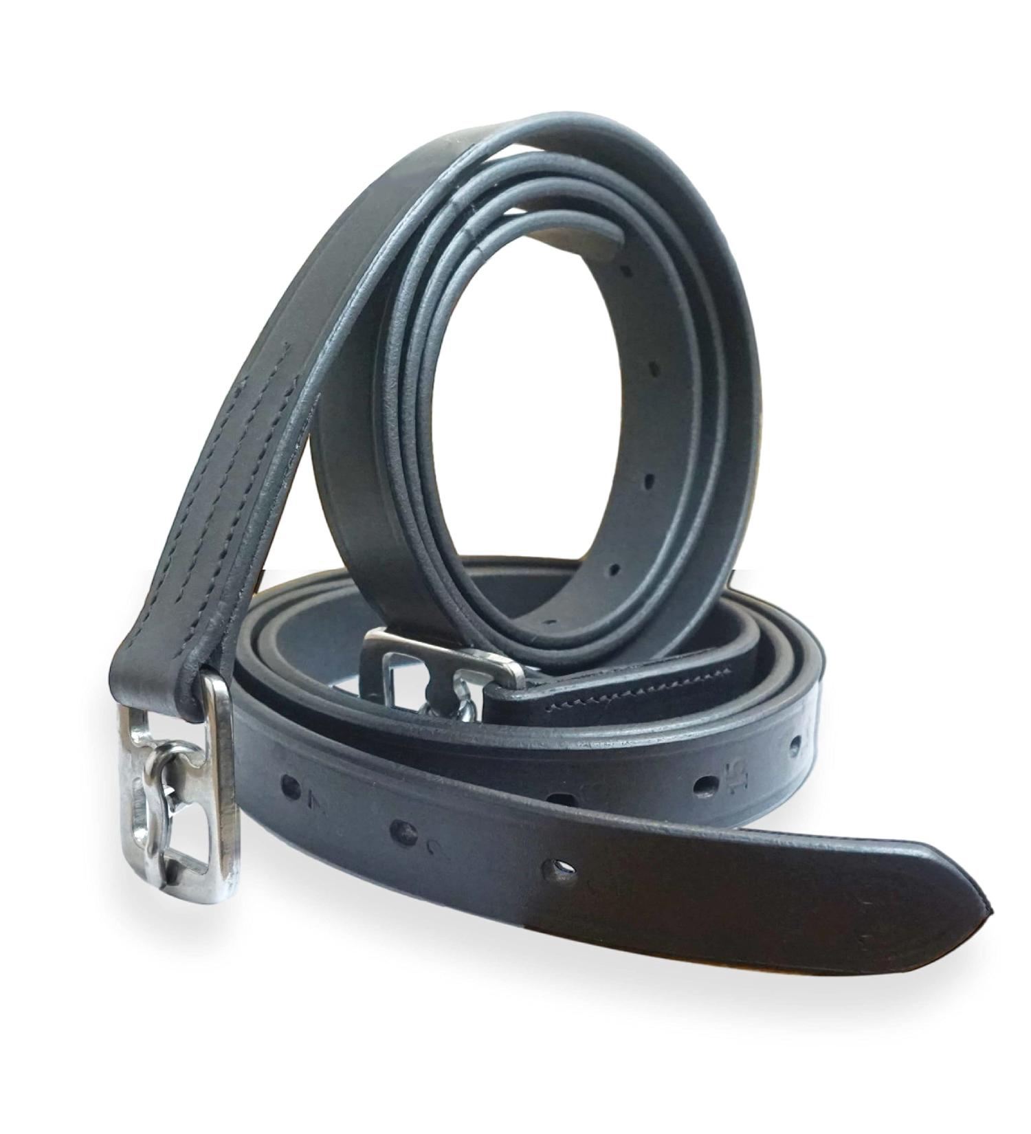 High-Quality Black Leather Horse Delini Stirrup Straps for English Saddles - 130cm to 160cm Length (150cm Option) - Buy Online on SooperMarket.com
