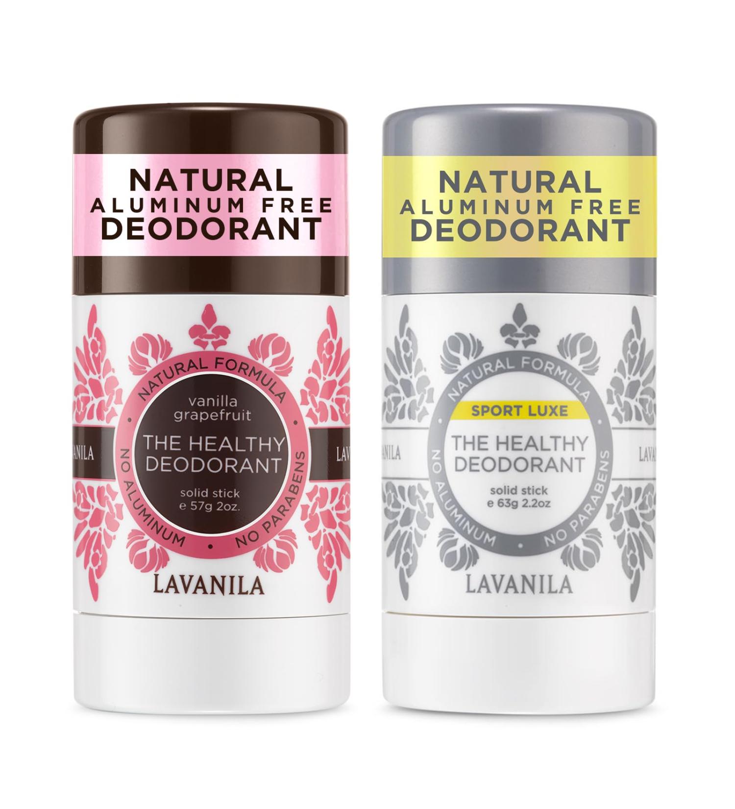 Lavanila Aluminum Free Natural Deodorant for Girls Vanilla Grapefruit + Sport Luxe (2oz Each) - The Healthy Deodorant - Solid Stick Vegan - Buy Online on SooperMarket.com