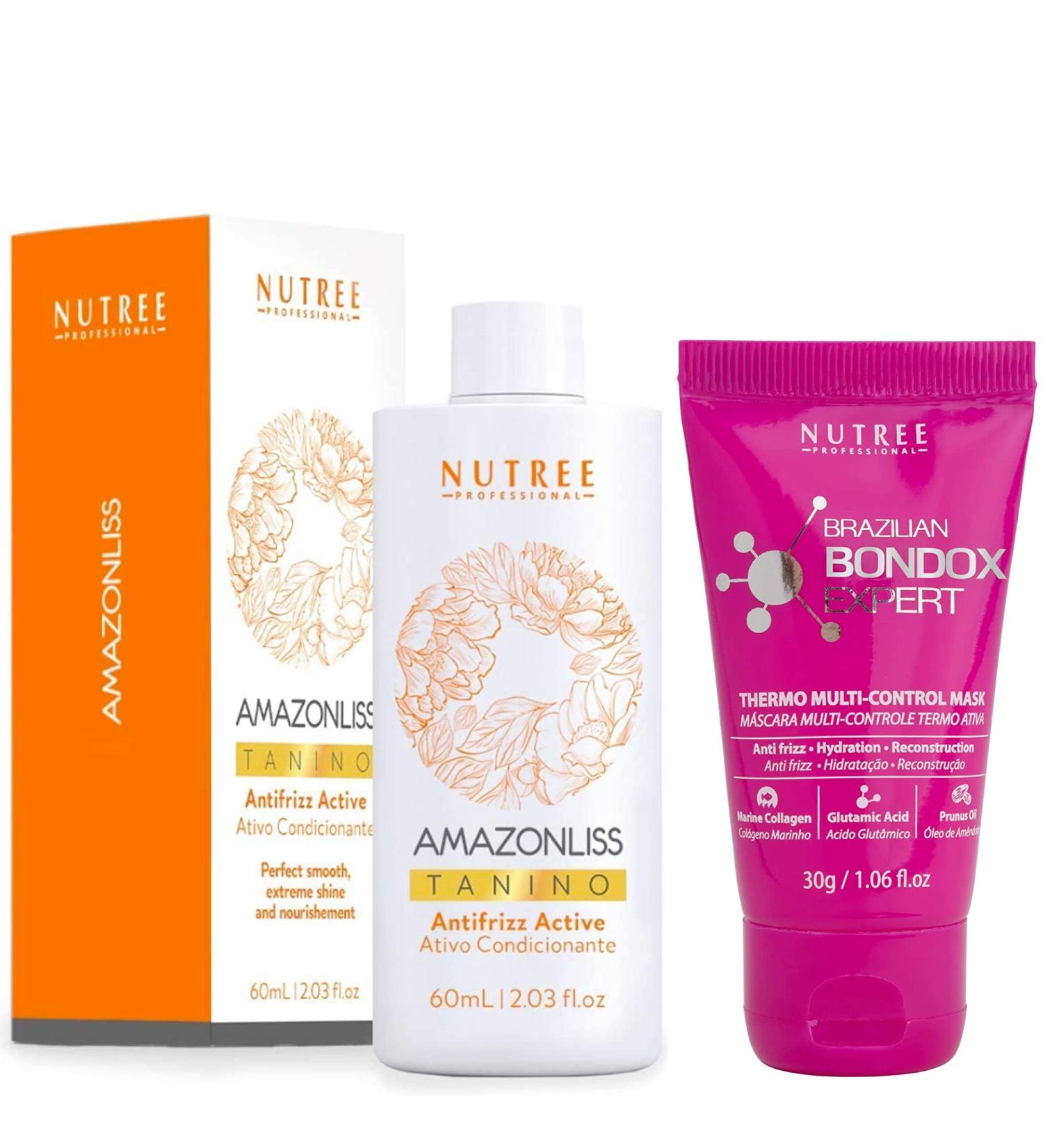 Amazonliss Hair Straightening Brazilian Treatment Tanino 2.03 Fl.oz + BRAZILIAN BONDOX Expert Thermal Mask - Marine Collagen and Almond Oil - Formaldehyde-Free - Repair Hair Elasticity - Buy Online on SooperMarket.com
