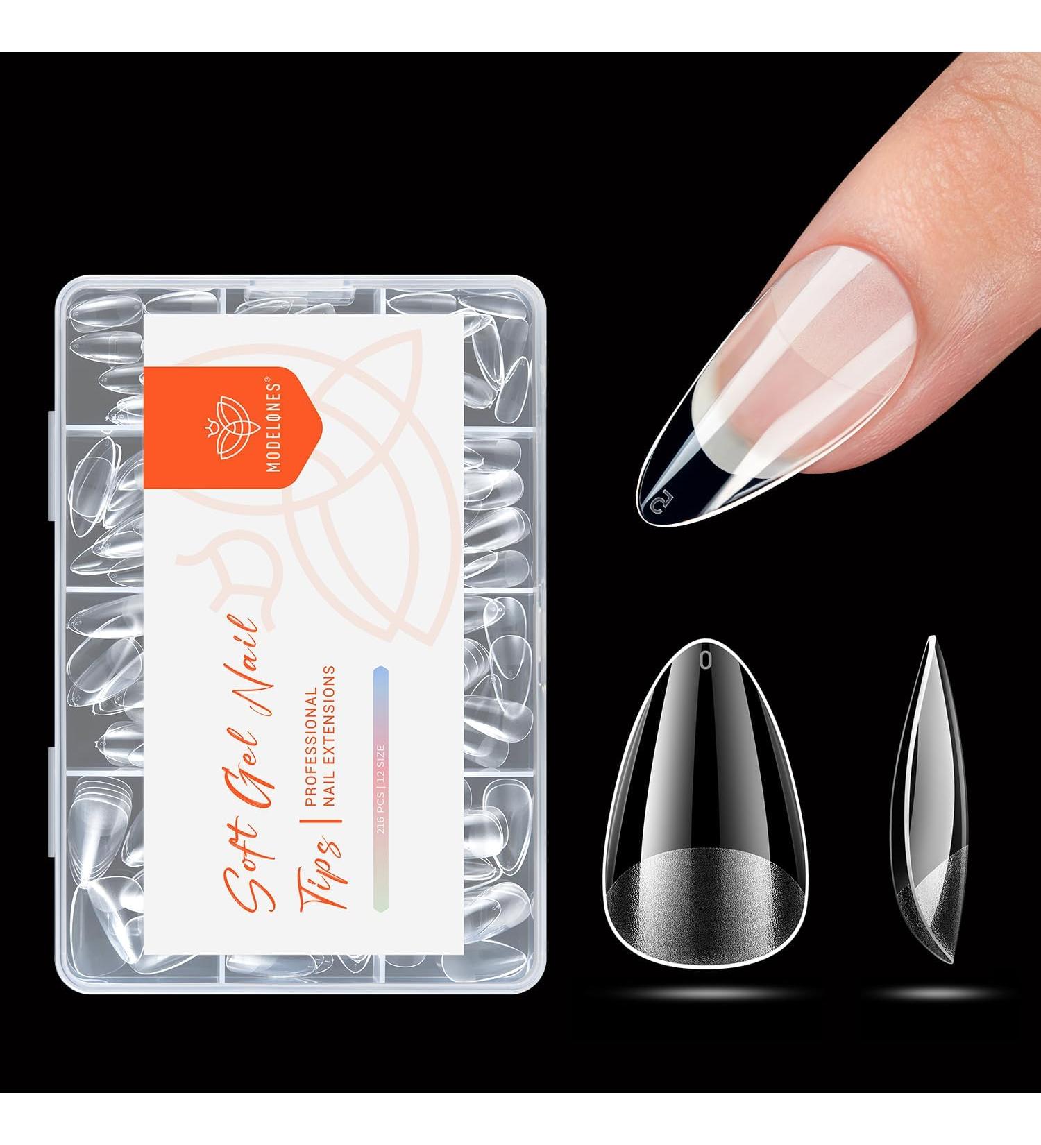 Modelones 216pcs Full Cover Nail Tips Set - Soft Gel PMMA Resin 12 Sizes Short Almond DIY Nail Art & Designs - Buy Online on SooperMarket.com