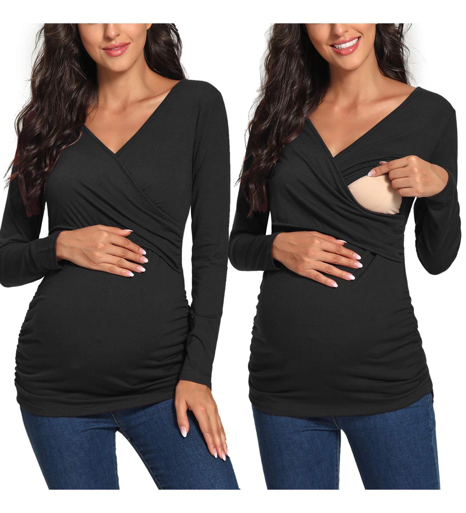 Love2Mi Maternity Nursing Shirt Short Sleeve V-Neck | XL Dark Black - Buy Online on SooperMarket.com