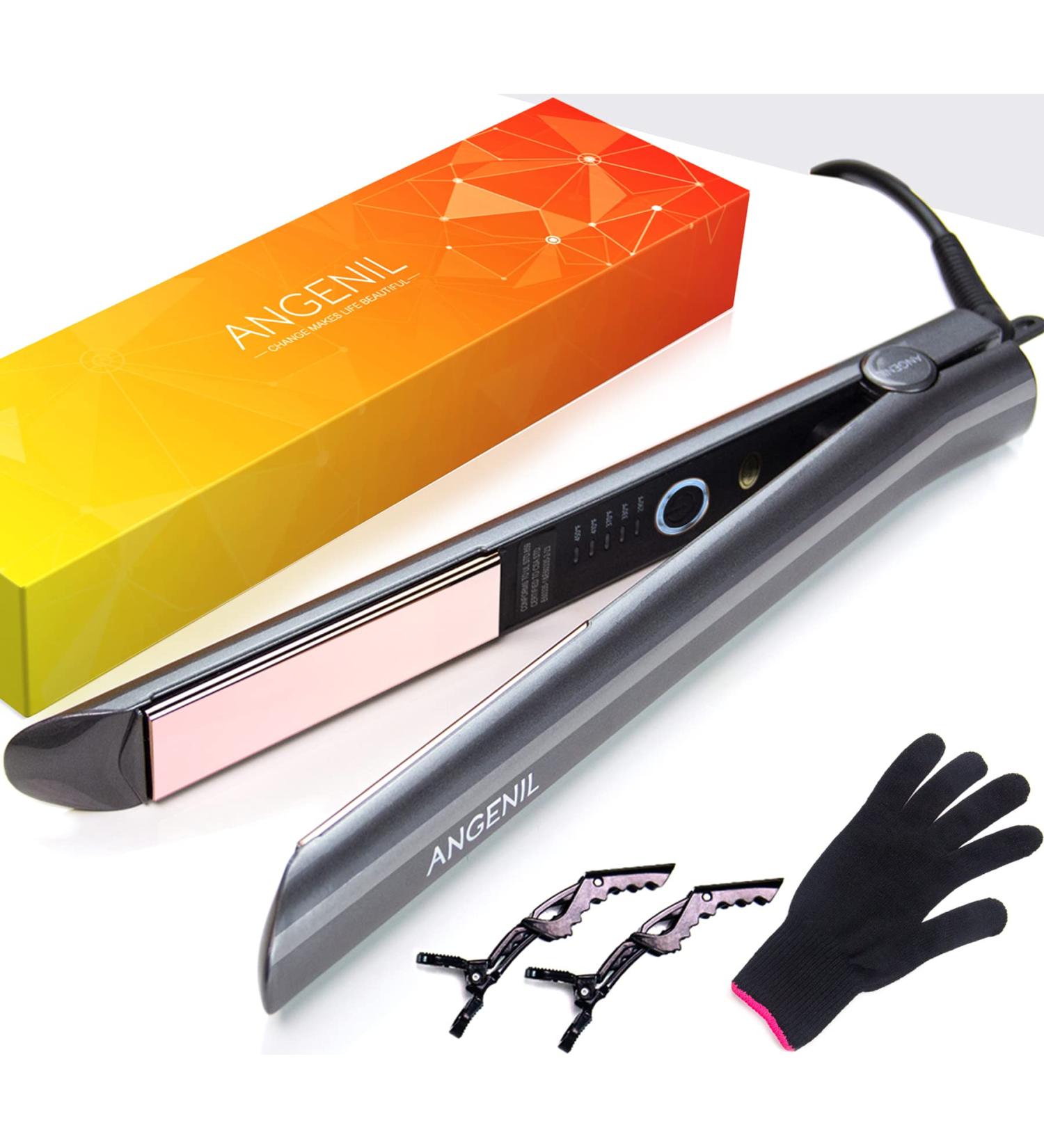 ANGENIL Ionic Hair Straightener and Curler 2 in 1 - Professional Flat Iron Ceramic Titanium, Fast Heating, Dual Voltage - Gray - Buy Online on SooperMarket.com