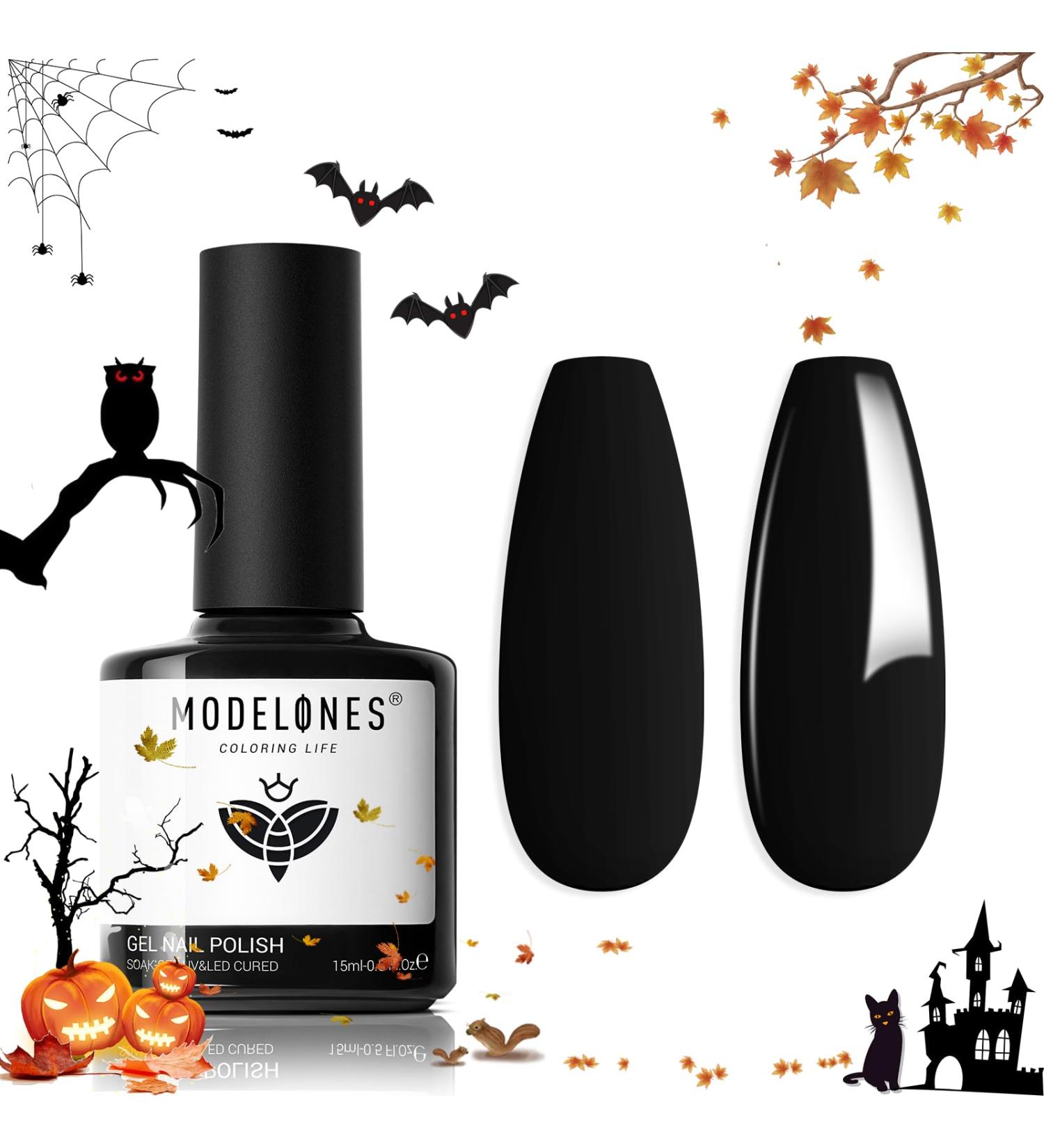 Modelones 15ML Black Gel Nail Polish - Pure Black Fall Color Soak Off Nail Art for Halloween - Perfect Home Manicure Gift for Women & Girls - Buy Online on SooperMarket.com