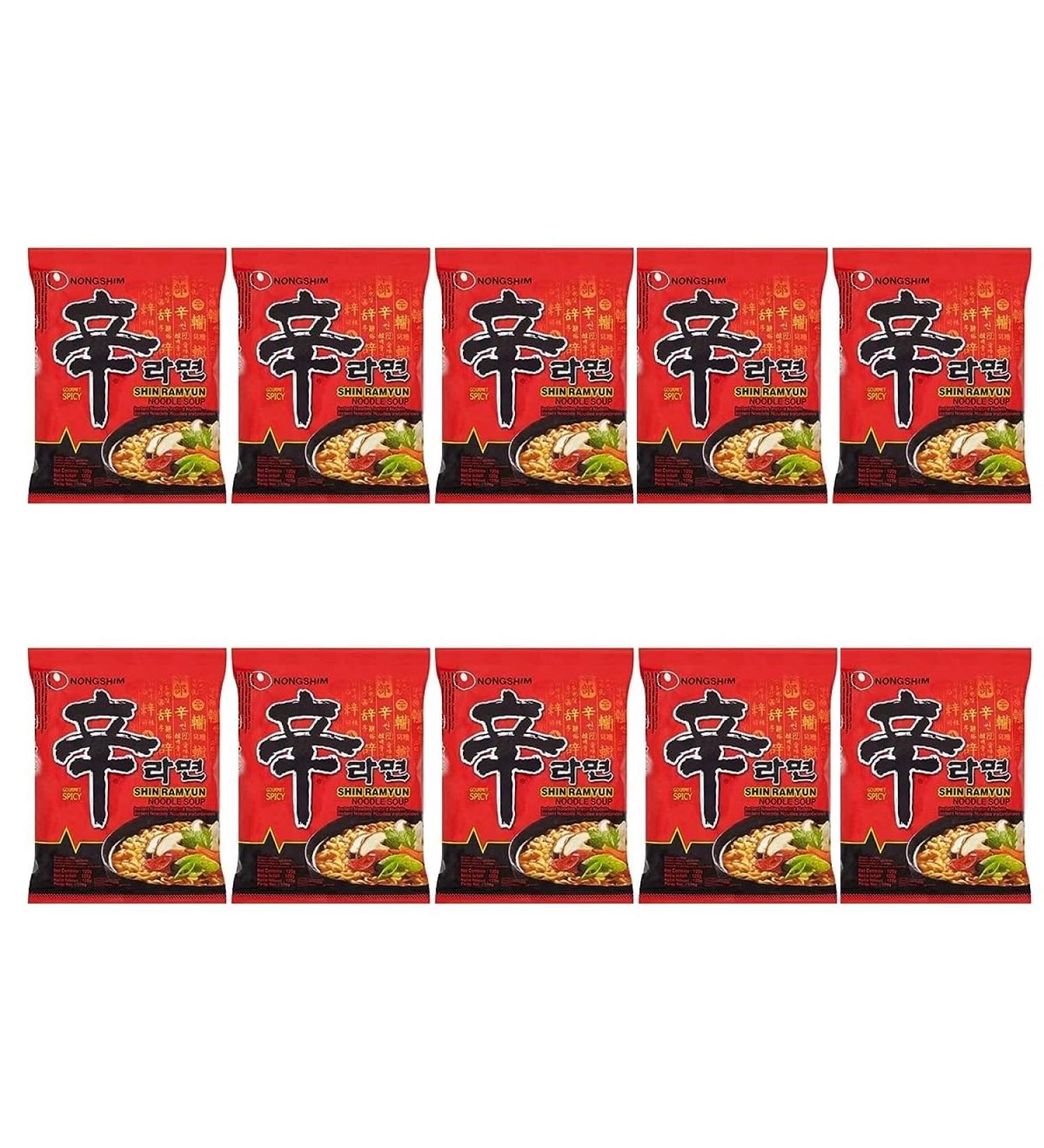 Nong Shim Shin Ramyun Korean Spicy Ramen Noodles (Pack of 10) Halal - Buy Online on SooperMarket.com