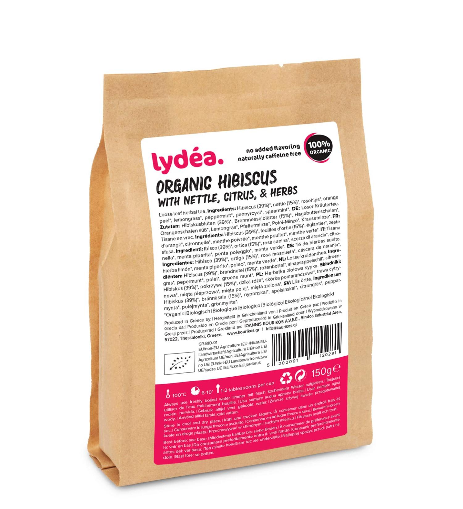 Lydea Organic Herbal Tea Hibiscus with Nettle Citrus & Herbs Loose Leaf Herbal Tea 150 g Sachet - Buy Online on SooperMarket.com