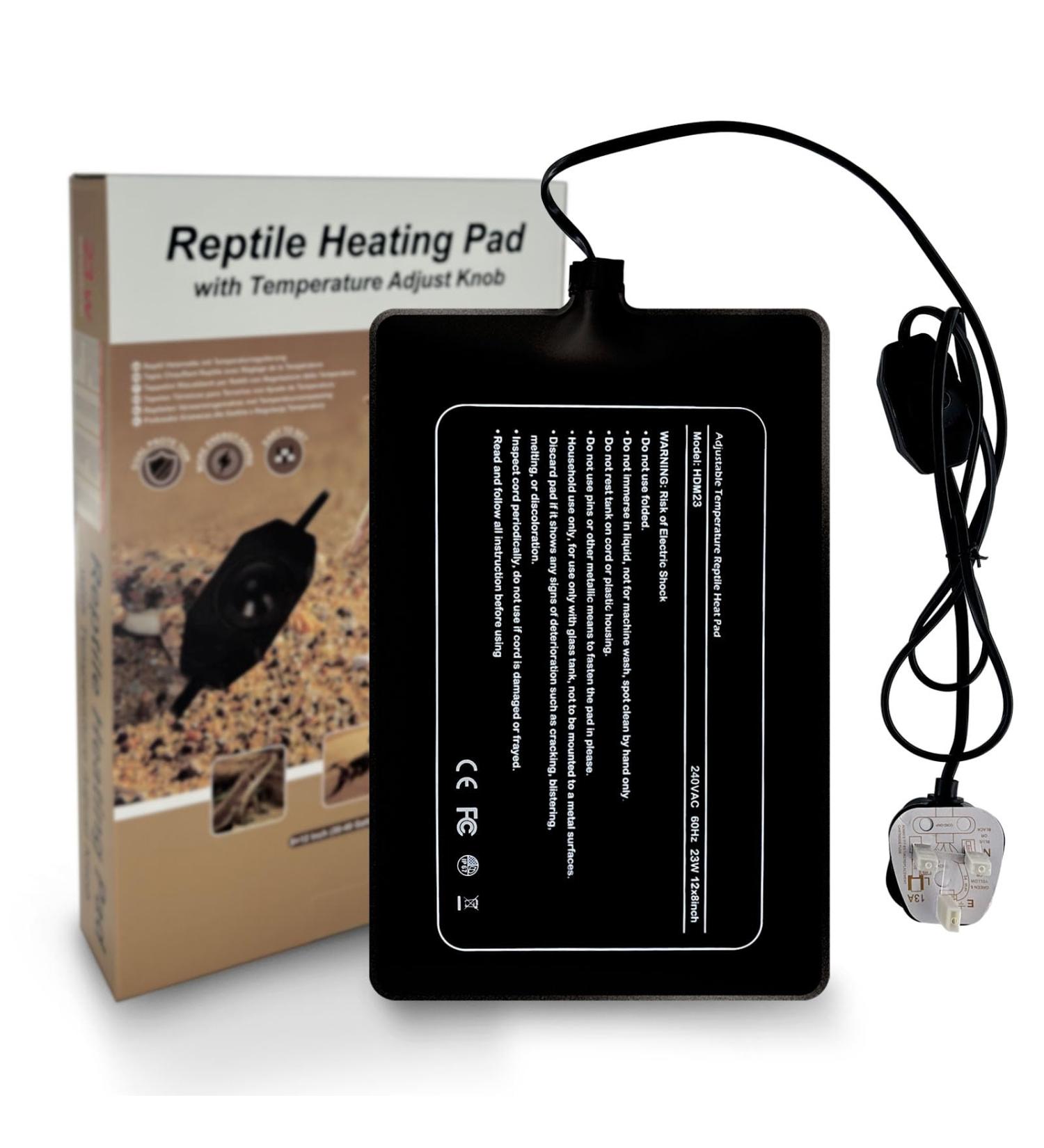 FIPASEN Reptile Heating Mat with Temperature Adjustment 8x12 Inch Terrarium Heat Mat for Tortoise/Snakes/Lizard/Gecko/Hermit Crab/Frog/Spider/Insect Breeding/Plant Box - Upgraded Reptile Heating Pad 8" X 12" with Adjust Knob - Buy Online on SooperMarket.com