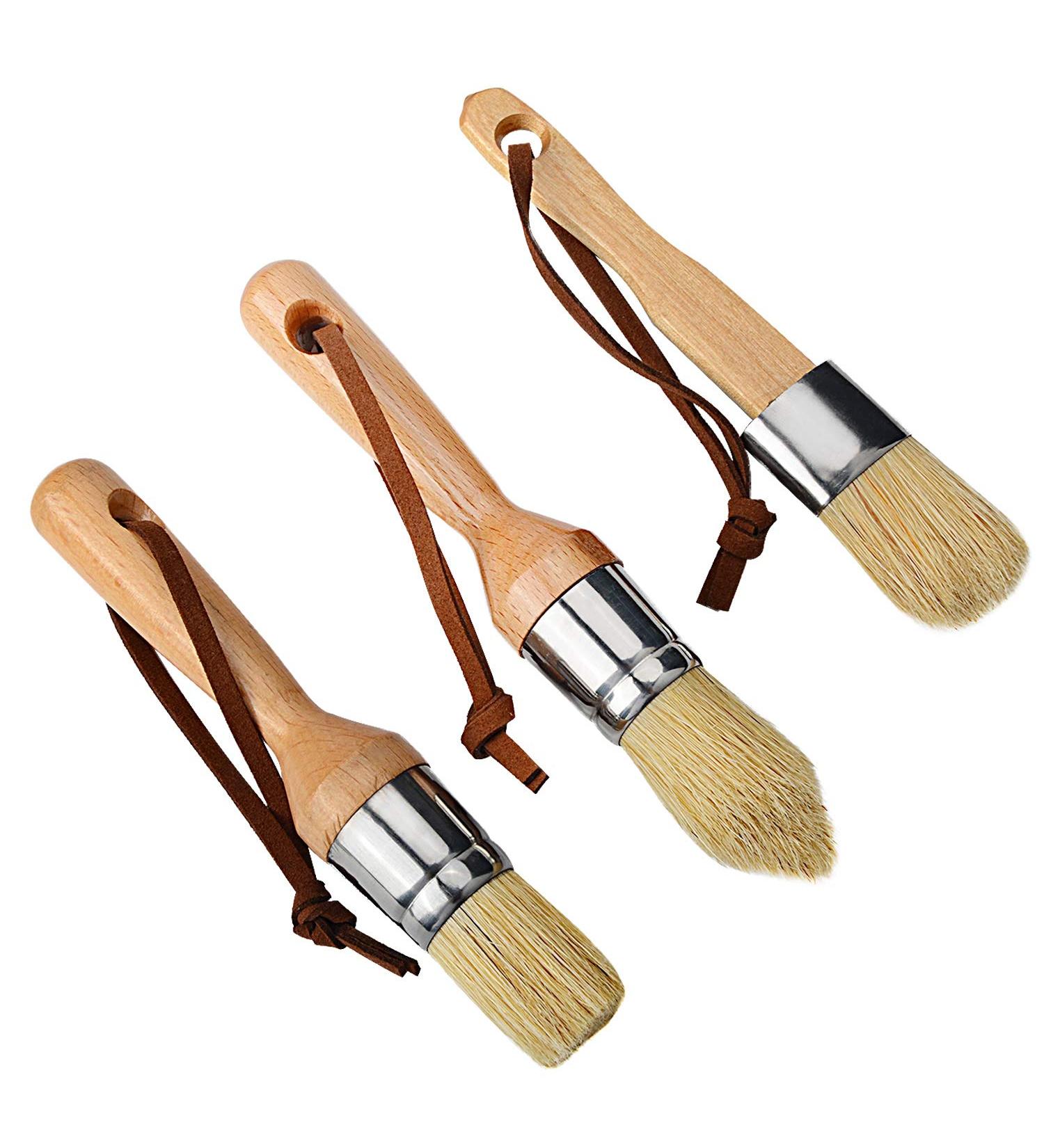Professional 3pcs Small Round Chalk and Wax Paint Brush Set - Reusable Natural Bristle Brushes for DIY Painting - Compatible with Annie Sloan Chalk Paint and Milk Paint - Buy Online on SooperMarket.com