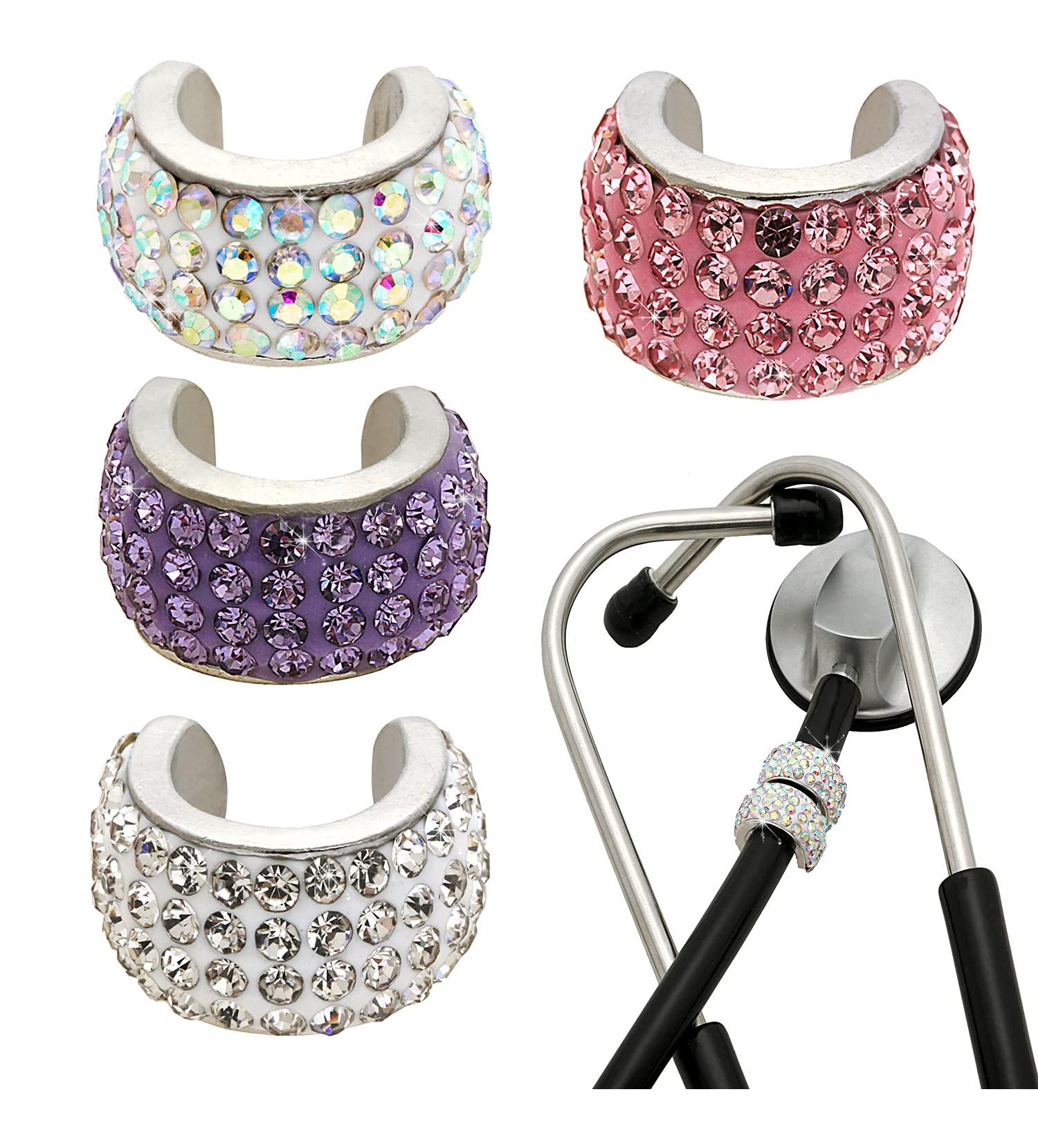 Bling Stethoscope Charms 4 Pack: Name Tags & Crystal Charms for Nurses, RTs, Vets - Violet Kiss Crystal (Silver/Purple/AB/Pink) - Buy Online on SooperMarket.com
