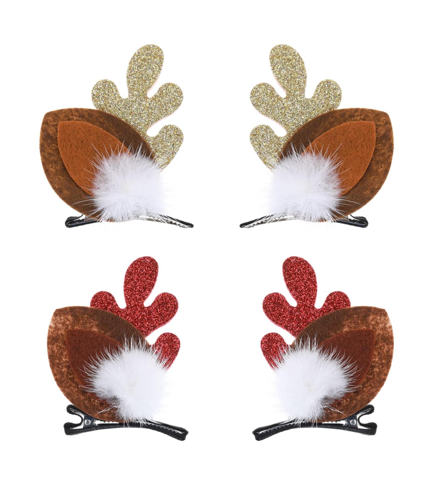 WLLHYF 4PCS Christmas Reindeer Antler Hair Clips with Pom Balls - Festive Party Cosplay Hair Accessories for Girls and Women - Buy Online on SooperMarket.com