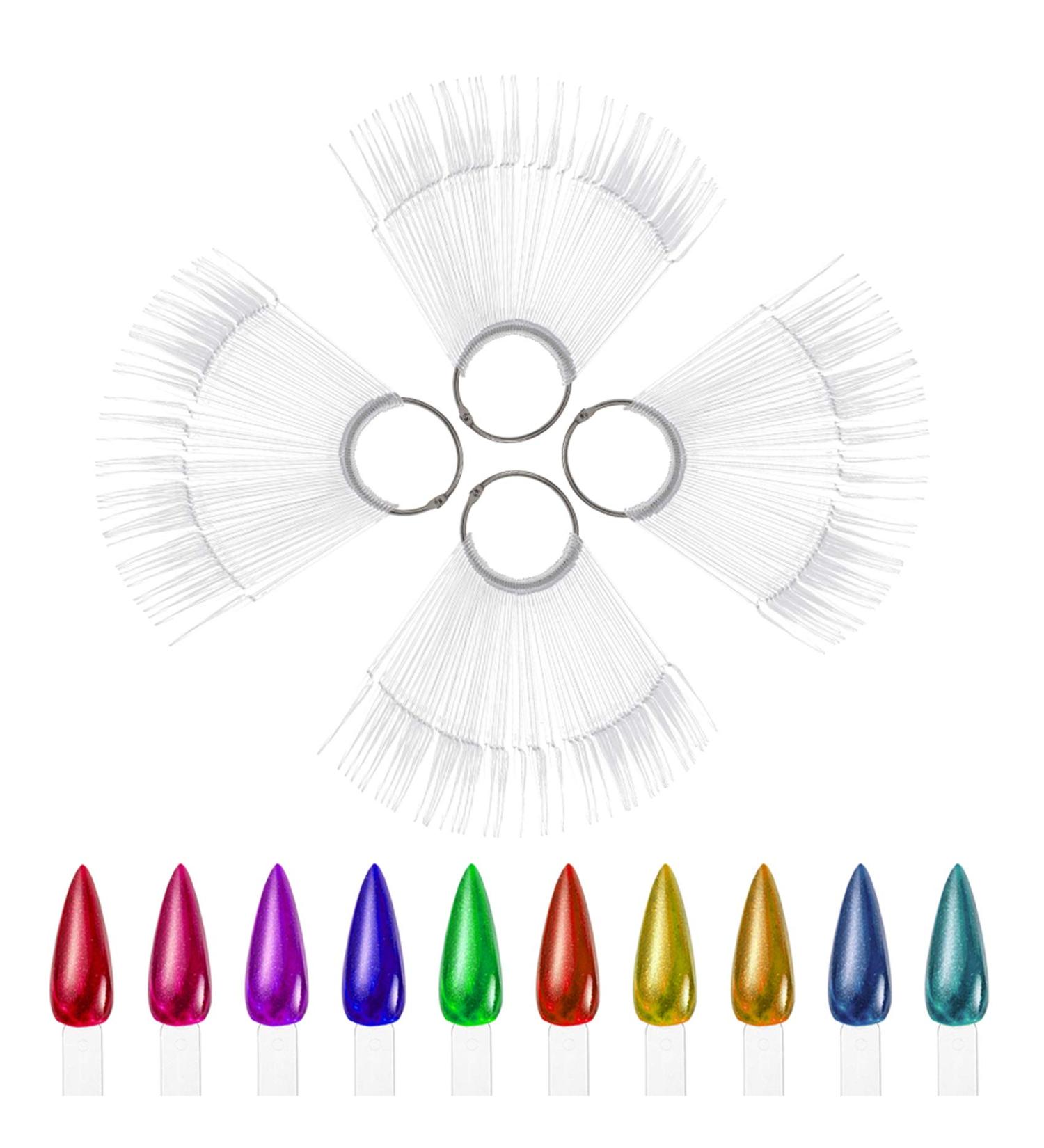 200 Clear Stiletto Nail Swatches Sticks - Nail Gel Polish Display Board for Practice - Detachable Fan-shaped Wheel with Ring Holder - Buy Online on SooperMarket.com