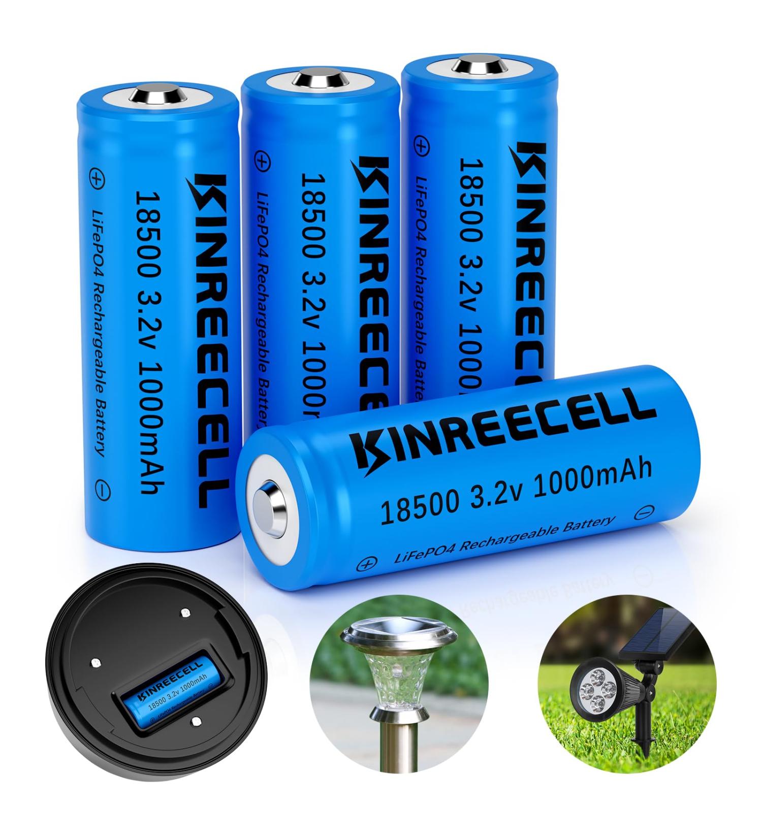 LiFePO4 18500 Rechargeable 3.2V 1000mAh Solar Battery - Perfect for Outdoor Solar Lights & Flashlights (4 Pack - Buy Online on SooperMarket.com