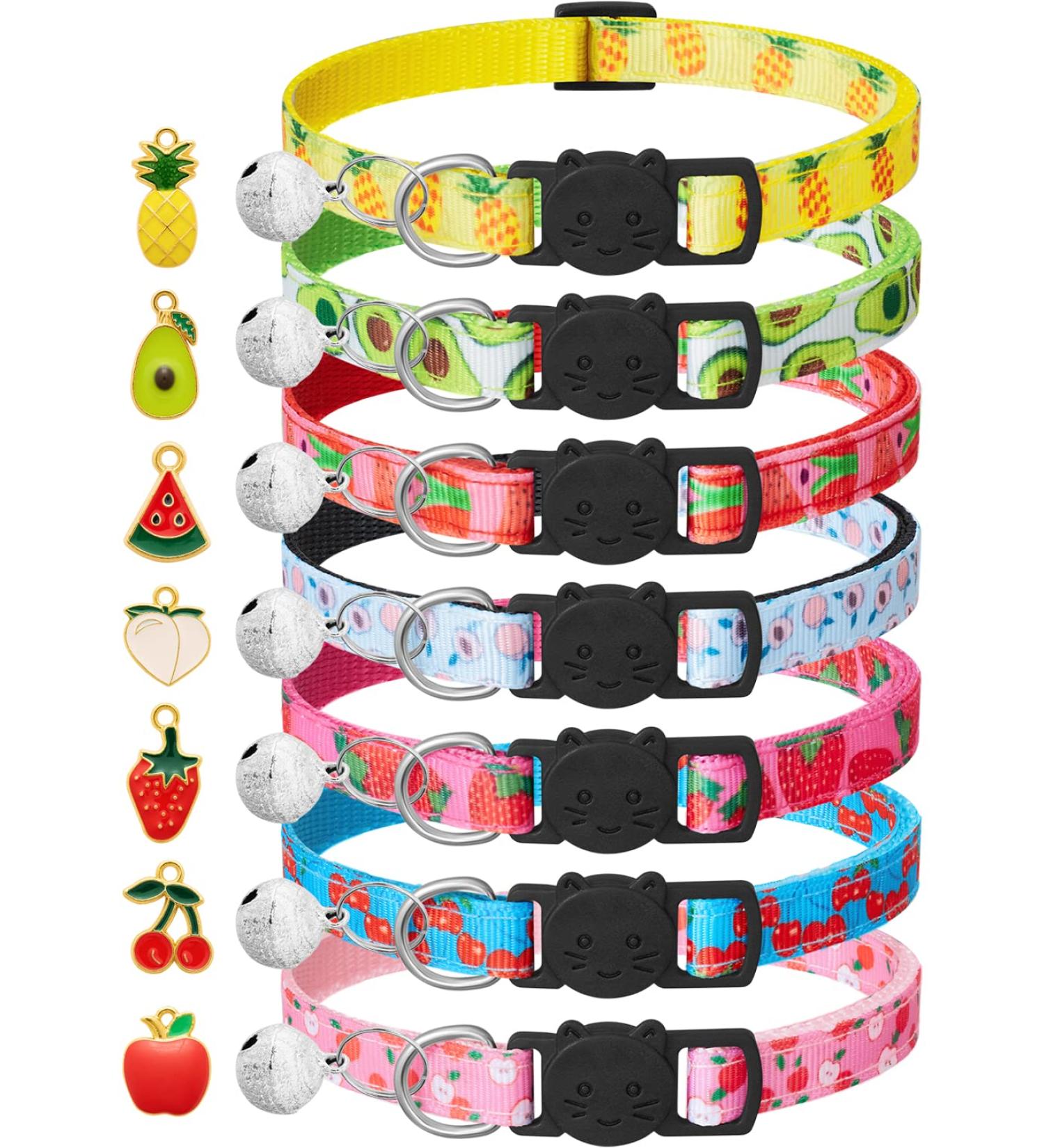Lafayi 7-Piece Cat Collar Set with Bells & Fruit Pendants | Adjustable Cat Necklaces (18-30cm) | Safe Pet Accessories & Supplies - Buy Online on SooperMarket.com
