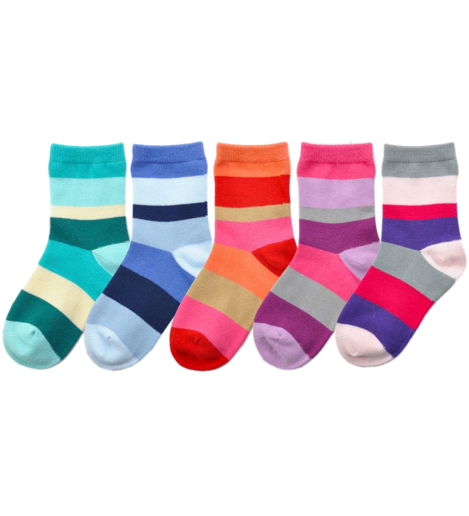Kids Crew Socks Seamless Boys Girls Rainbow Stripes Socks Cotton Athletic Socks Unisex Cute Fun Socks Boot Socks 5 Pairs 3-5T Set B, 5 Pairs