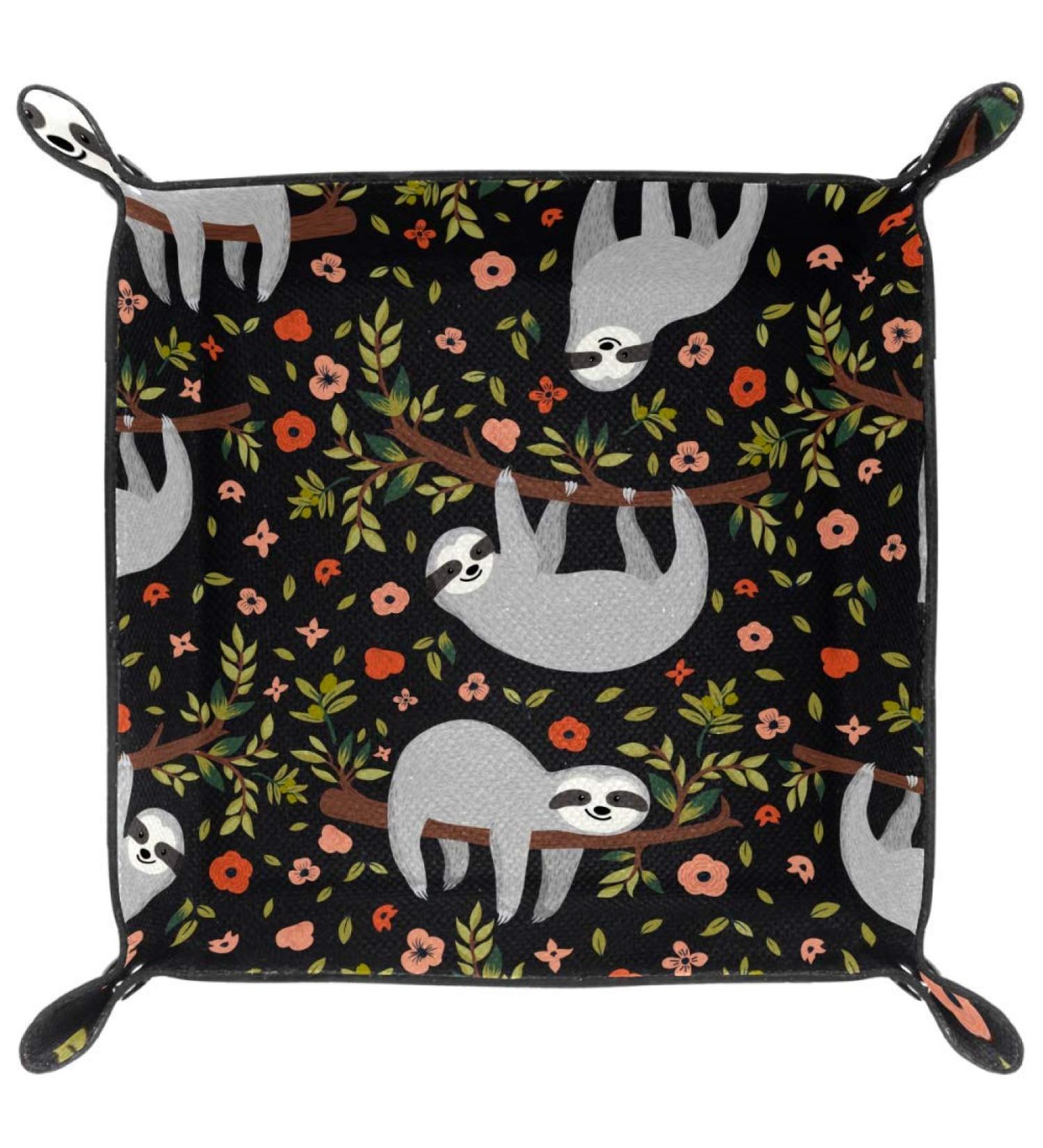 Black Sloth Red Flower Folding Dice Tray - PU Leather Dice Holder for RPG Gaming - Buy Online on SooperMarket.com
