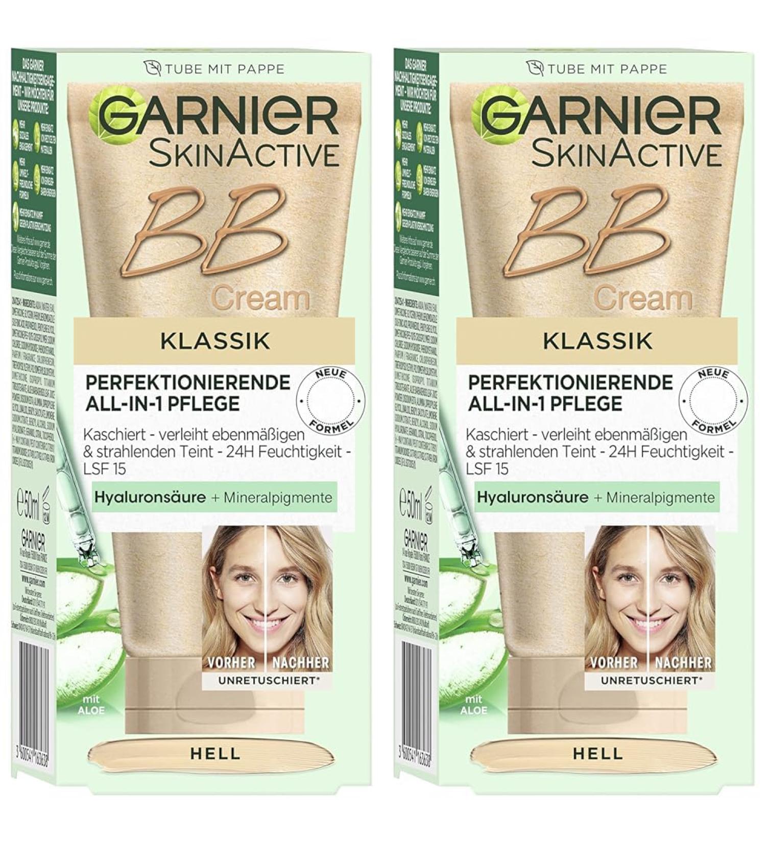 Garnier Skinactive BB Cream-all-in-1 day care with hyaluronic acid and aloe vera hides skin unregulies LSF 15 classical light 50 ml (pack with 2) light 50 ml (2 pack)