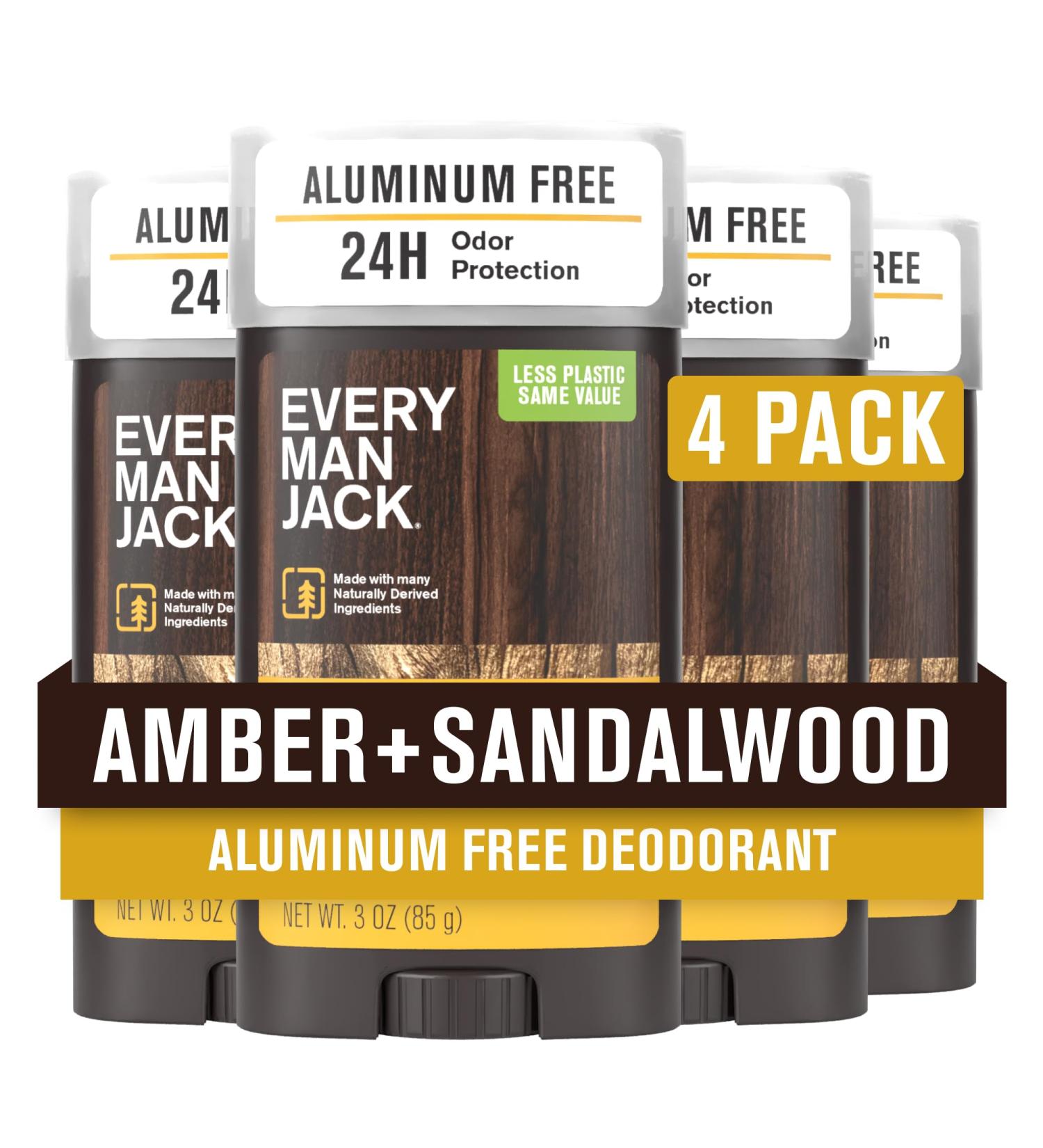 Every Man Jack Amber + Sandalwood Men s Deodorant - Stay Fresh with Aluminum Free Deodorant For all Skin Types - Odor Crushing Long Lasting with Naturally Derived Ingredients - 3oz (4 Pack) - Buy Online on SooperMarket.com