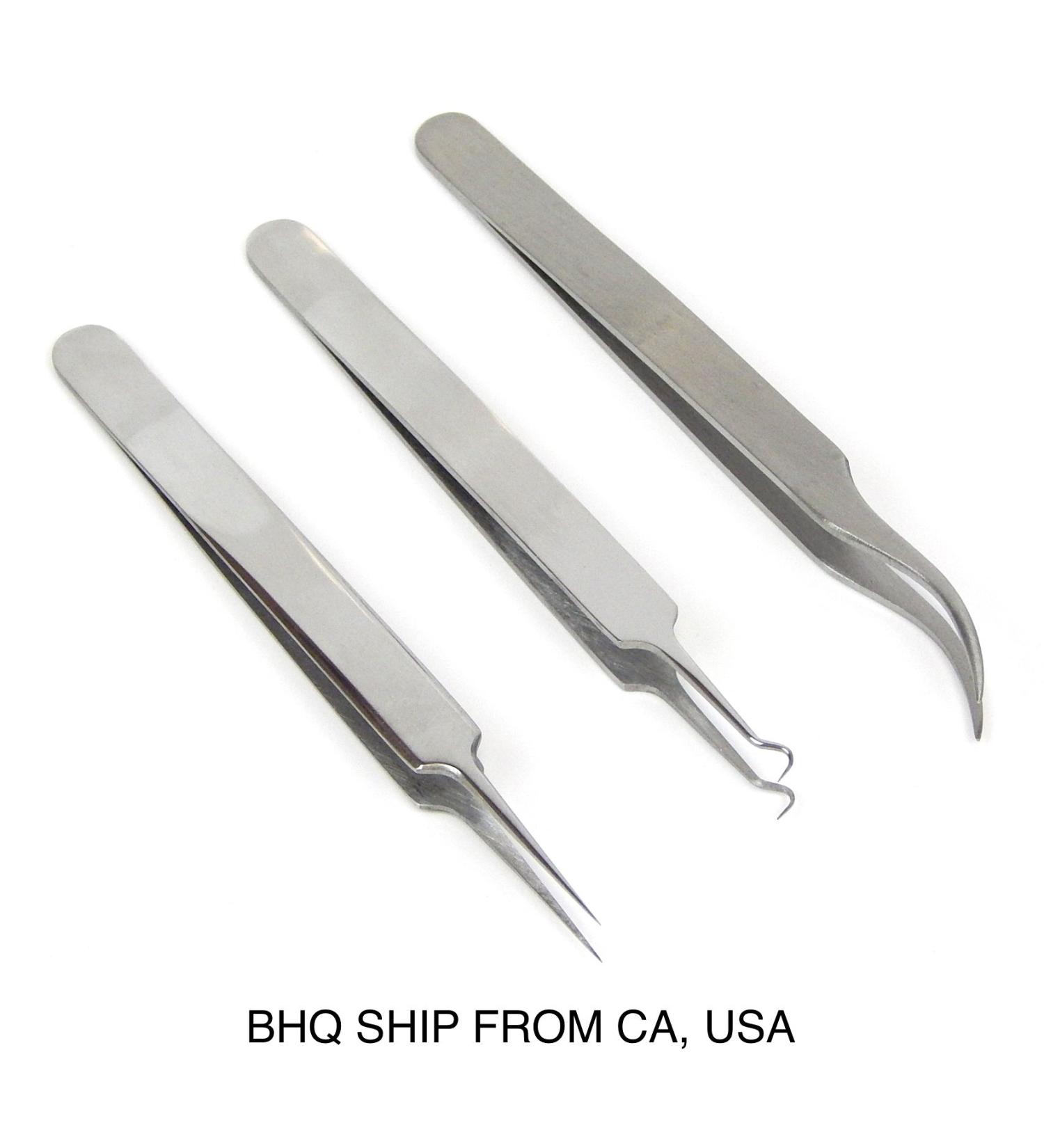 Professional Straight Splinter & Curved Tip Stainless Steel Tweezers Set of 3 for Ingrown Hair Eyebrow Shaping Eyelashes Extensions Fixing Removing Small Particles