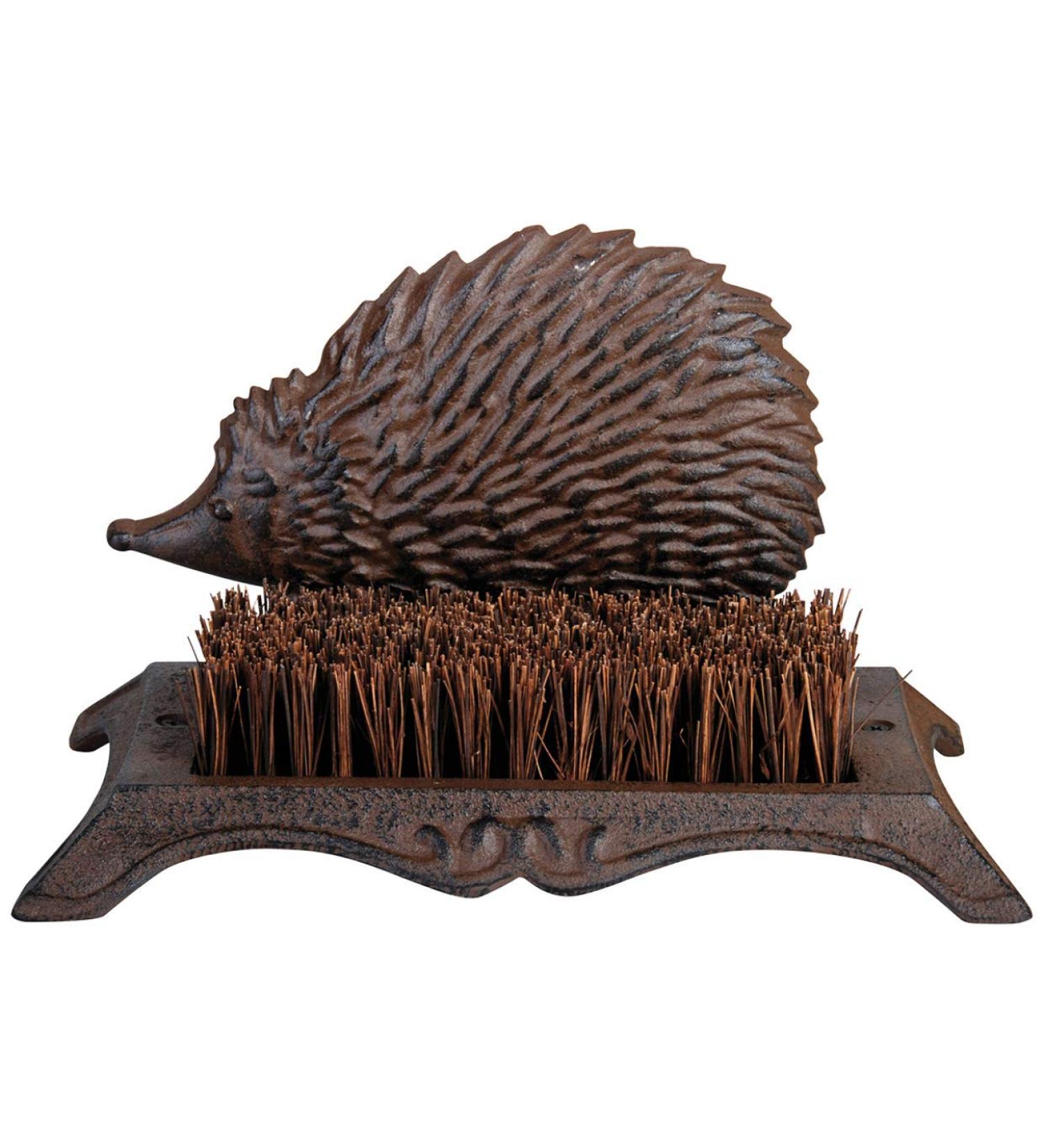 MAISONICA Hedgehog Shaped Cast Iron Shoe Scraper Boot Brush Brown
