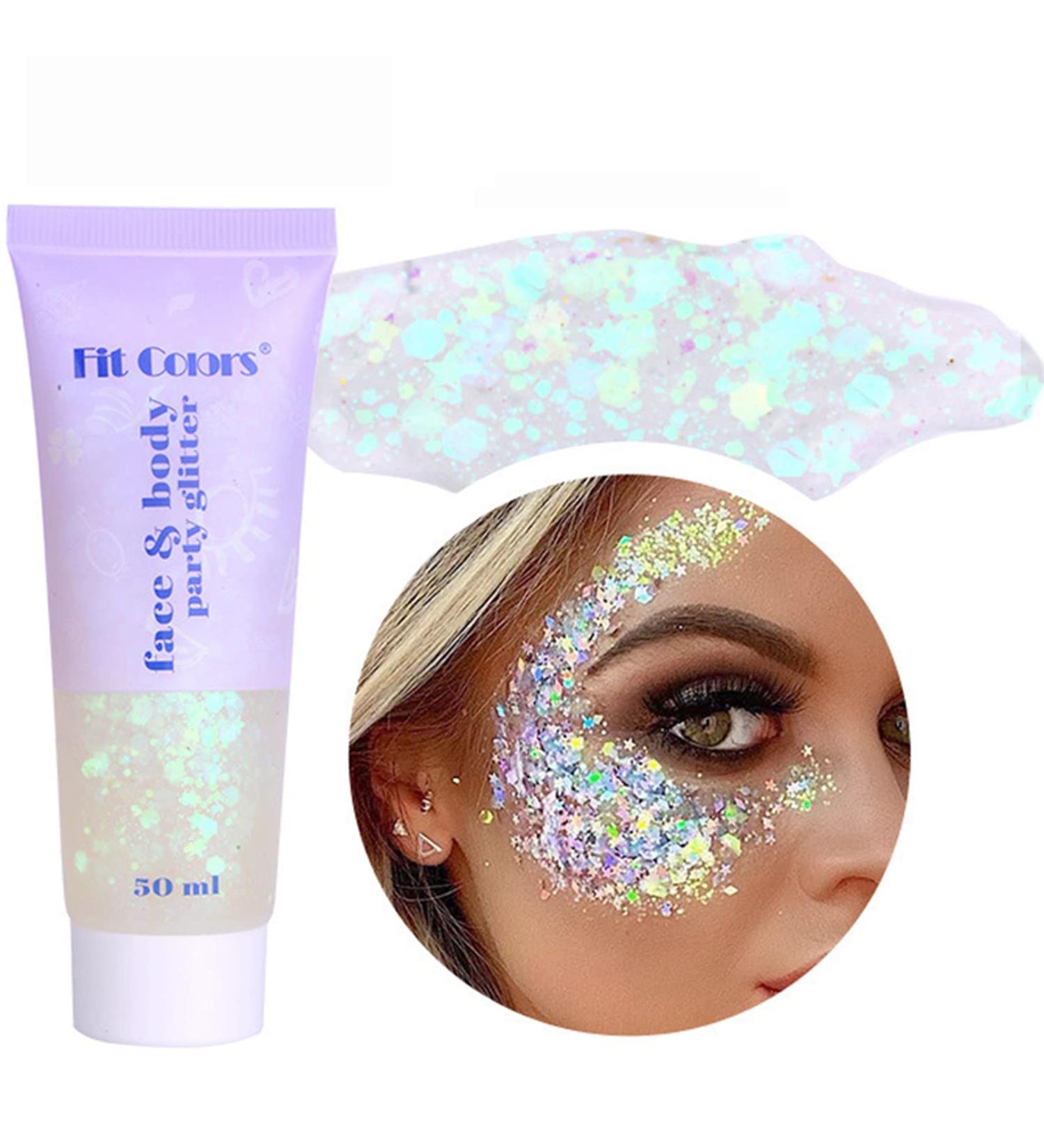 Mermaid Sequins Glitter Gel 50ml - Sparkling Chunky Body Lotion & Eyeshadow for Face, Hair, and Nails - Christmas Festival Makeup Glitter - Buy Online on SooperMarket.com