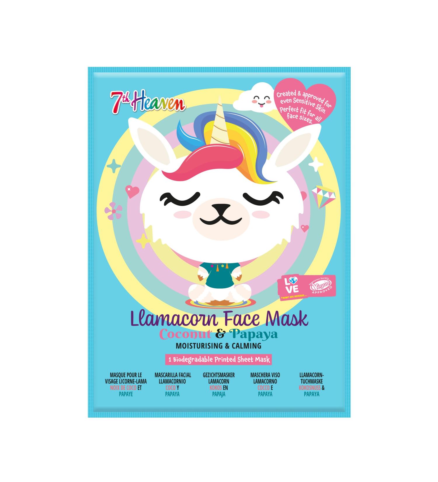 7th Heaven Llamacorn Sheet Face Mask Skincare for Kids Aged 8+ Fanciful Llama and Unicorn Mix Face Mask Sheet with Coconut & Papaya Sheet Mask to Calm Hydrate & Moisturise Skin - Buy Online on SooperMarket.com