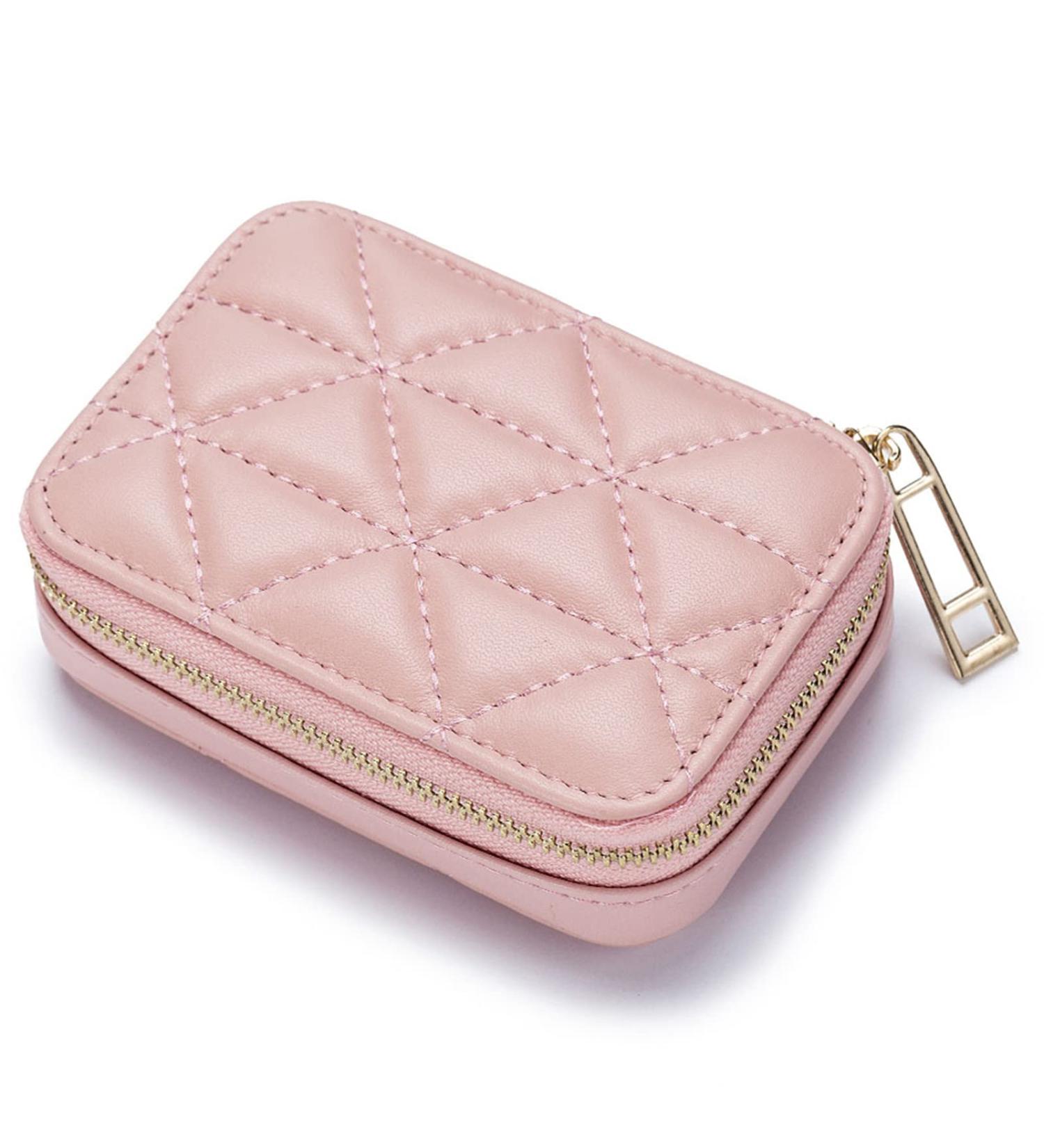 Female Travel Lipstick Case with Mirror - Pink Leather Makeup Bag for Women's Toiletries, Daily Touch-ups & Cosmetic Storage - Buy Online on SooperMarket.com