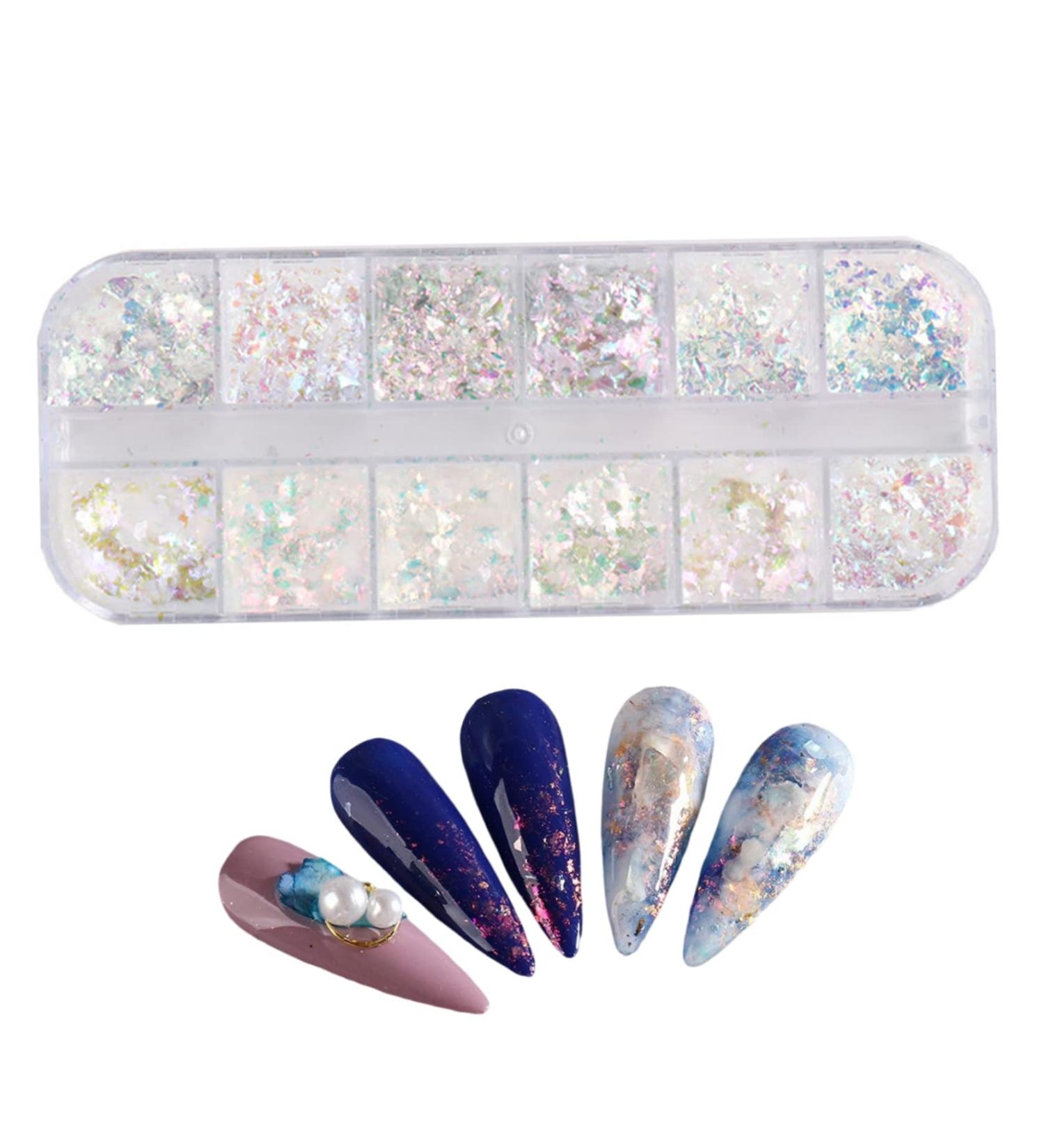 1PC Nail Art Glitter Flake Nail Art Foil Flake Nail Glitter Flakes Shining Holographic 12 Grids Nail Glitter Flake for Summer Nail Art Decoration - Buy Online on SooperMarket.com