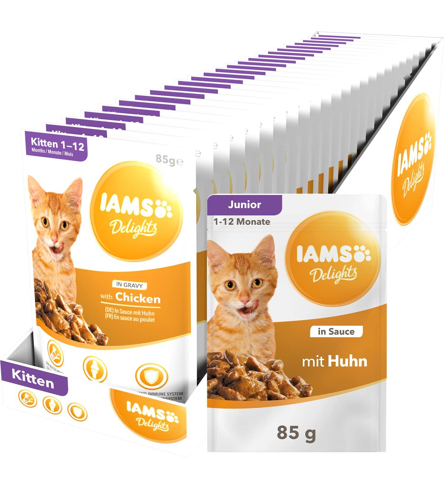 IAMS DELCHTS Kitten Wet Food - High-Quality Chicken in Sauce Multipack (24 x 85g) for Juniors 1-12 Months - International Shipping Available - Buy Online on SooperMarket.com