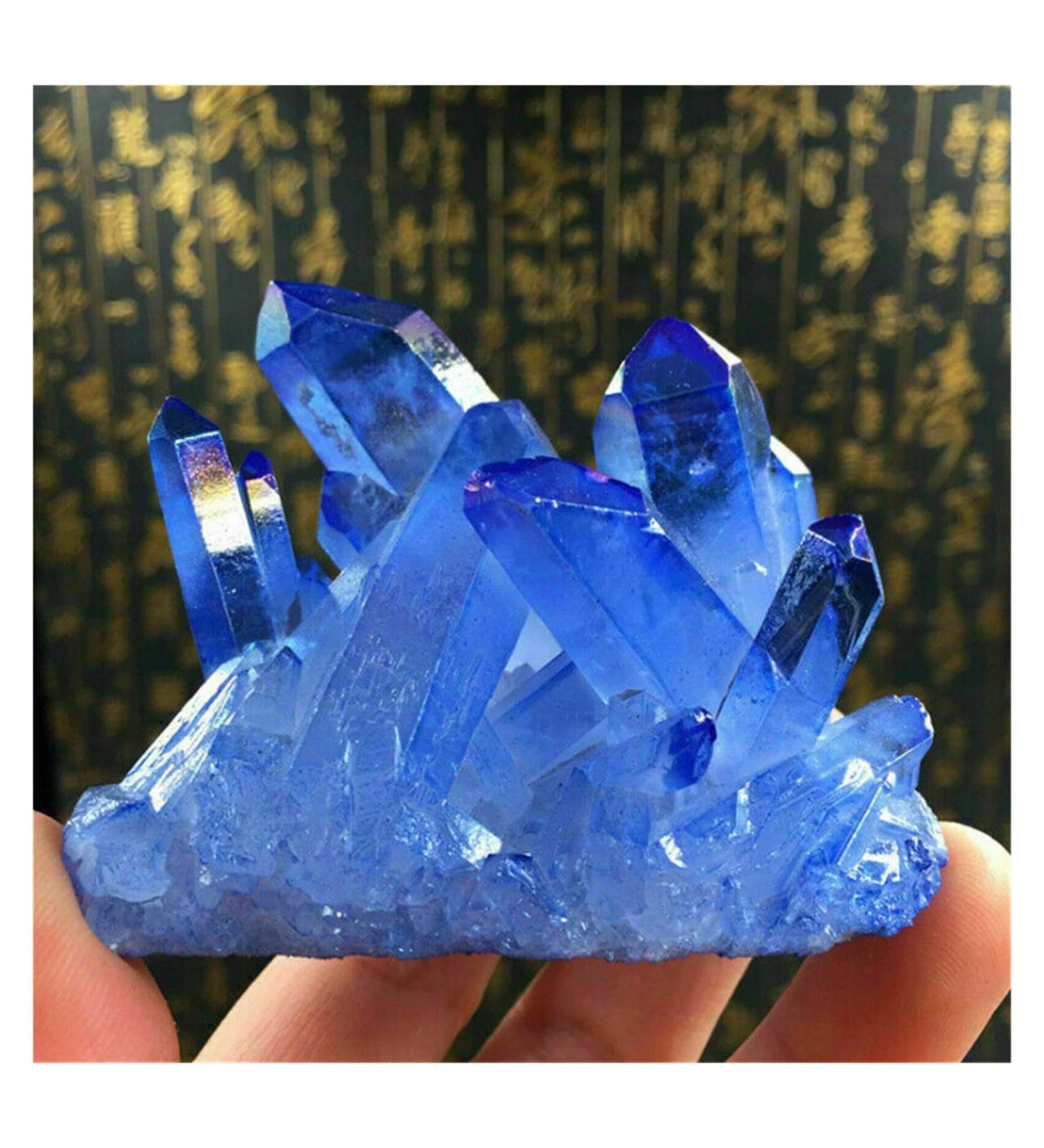 Crystals Blue Titanium Rainbow Aura Lemurian Quartz Cluster Crystal Point 1pcs Stone Collection (Size : 130-150g)
