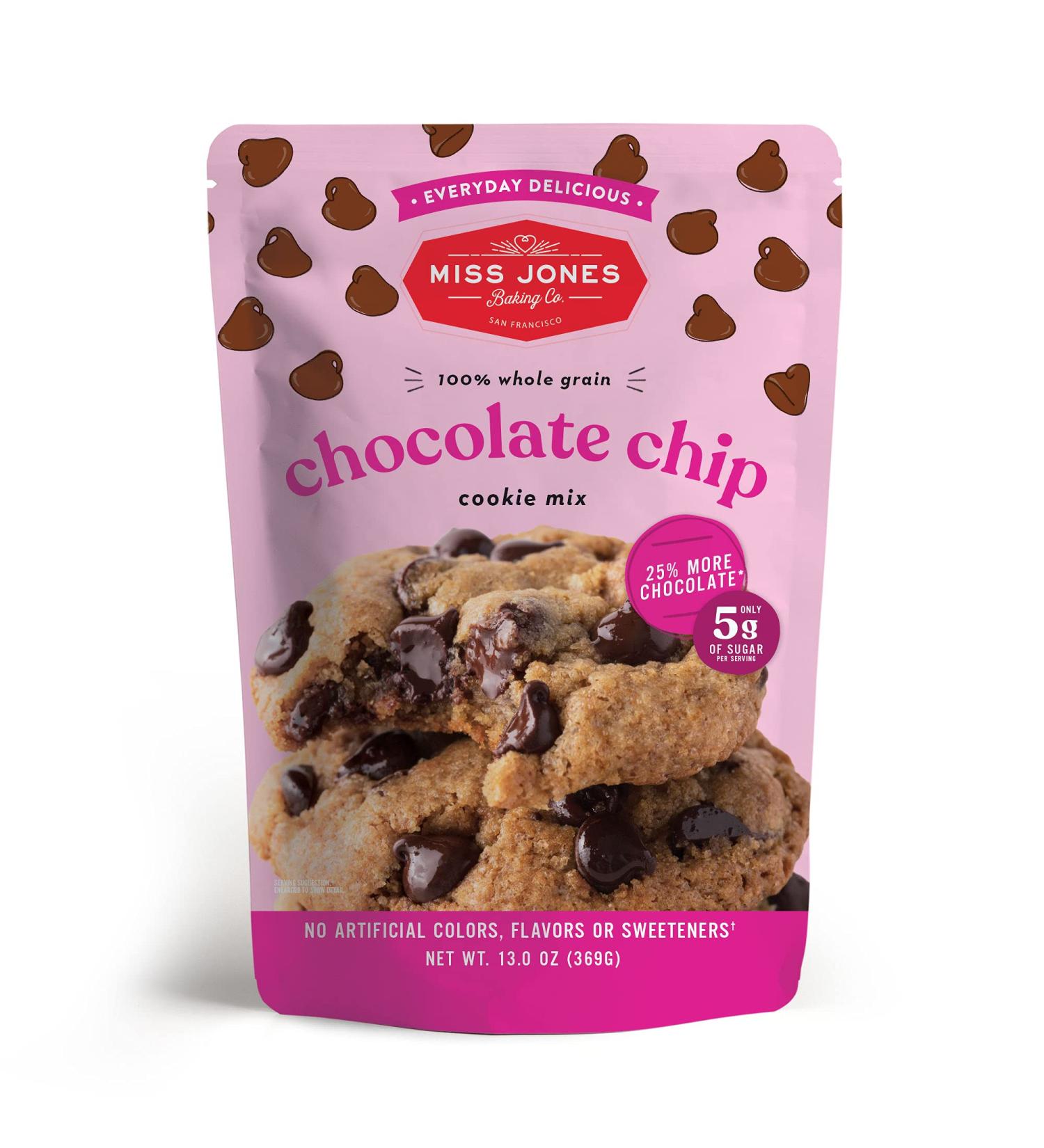 Miss Jones Baking Chocolate Chip Cookie Mix - Whole Grains | More Chocolate Chips | 50% Lower Sugar | Naturally Sweetened | 13 Ounce Pack - Buy Online on SooperMarket.com