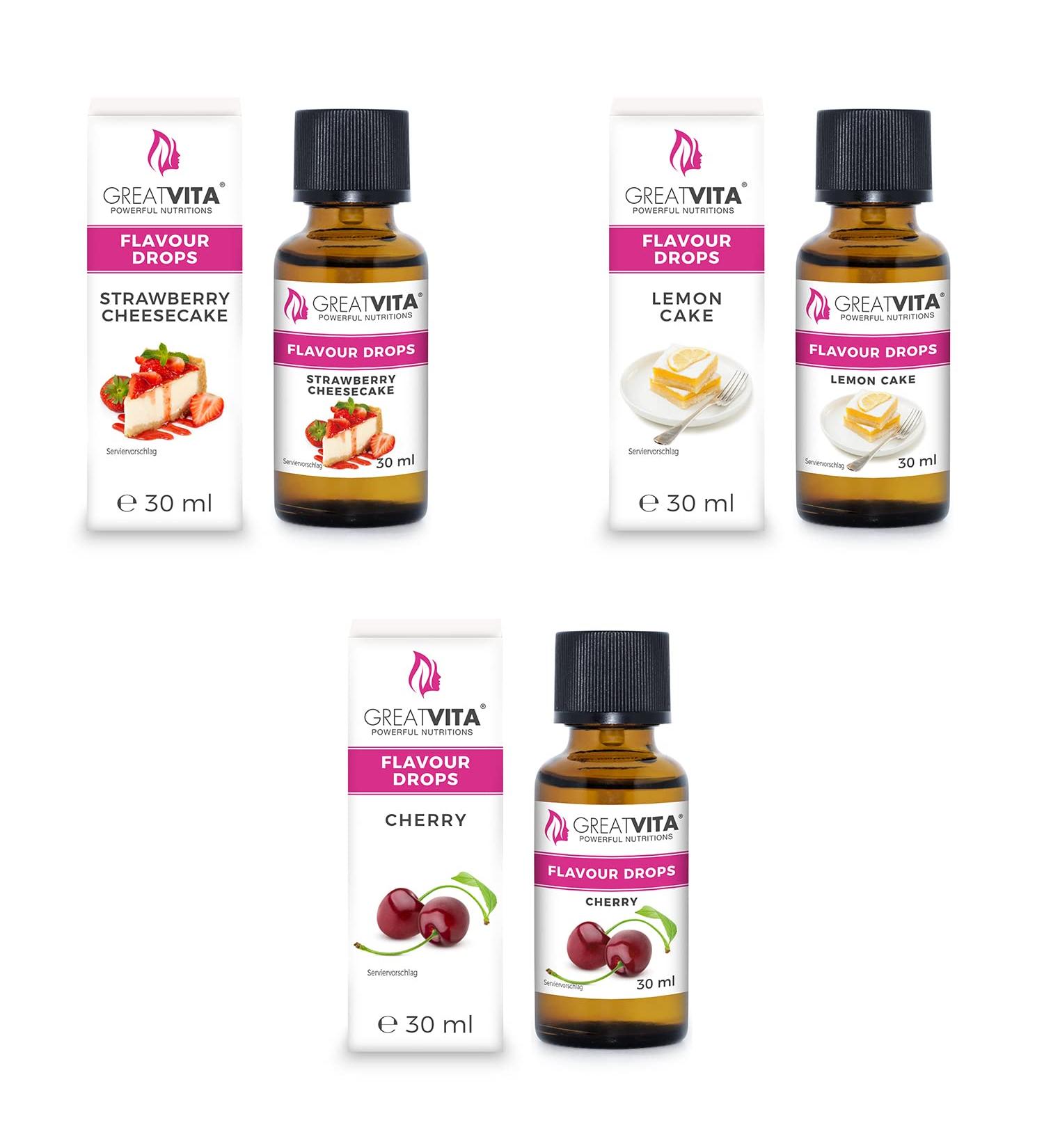 GreatVita Flavour Drops Set of 3 (Cherry Strawberry Cheesecake Lemon Cake) - Buy Online on SooperMarket.com