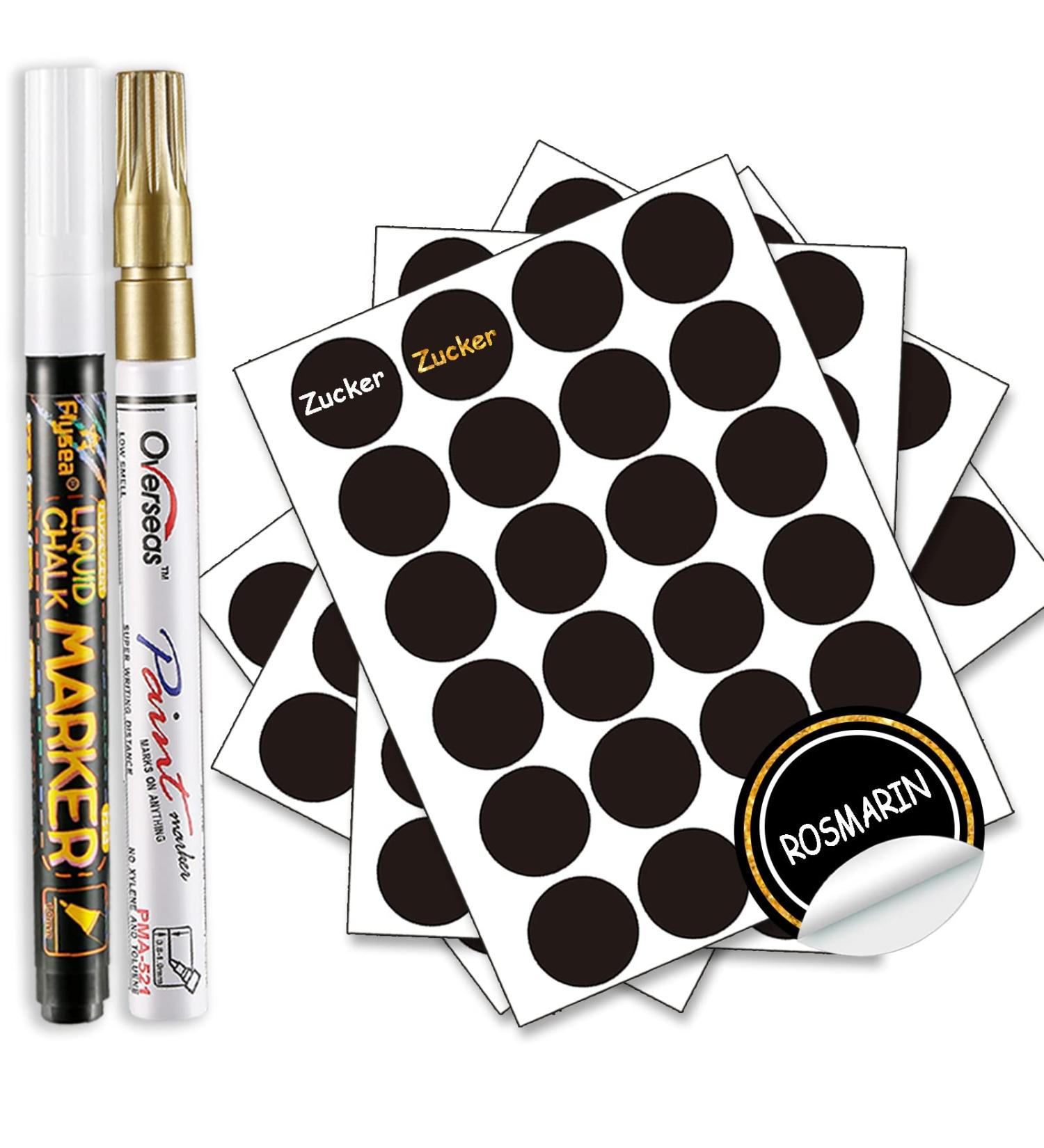 Dzsee Self-Adhesive Round Blackboard Stickers (4cm ) - 96 Waterproof Labels for Jam Glasses + 2 Pens | Perfect for Organizing & Labeling - Buy Online on SooperMarket.com