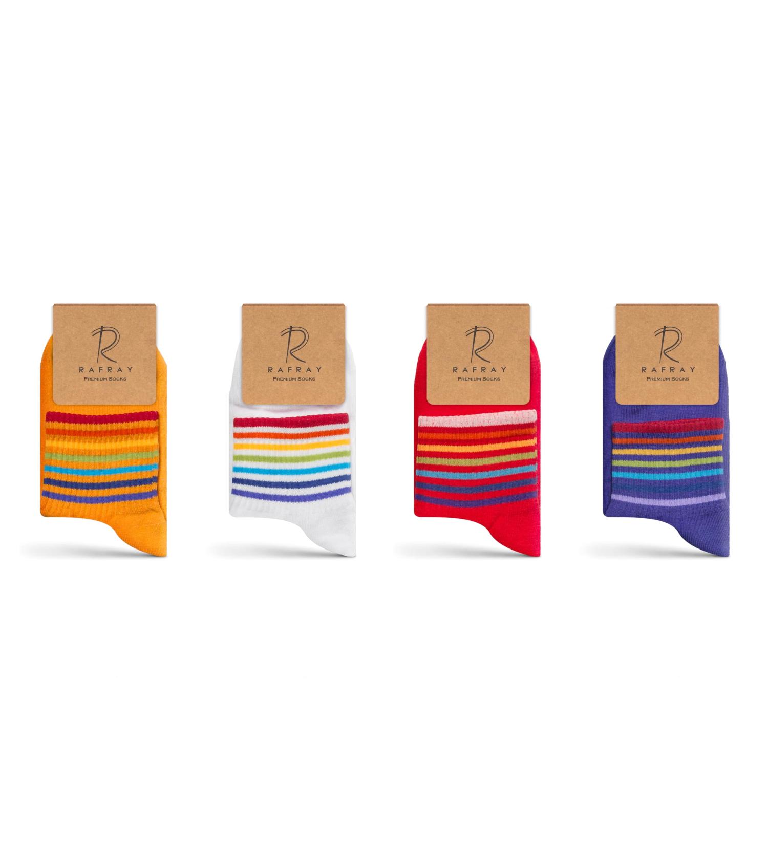 RAFRAY Rainbow Striped Sports Socks - Colorful Cotton Sneaker Socks Gift Box (4 Pairs Size 36-40) - Shop Internationally! - Buy Online on SooperMarket.com