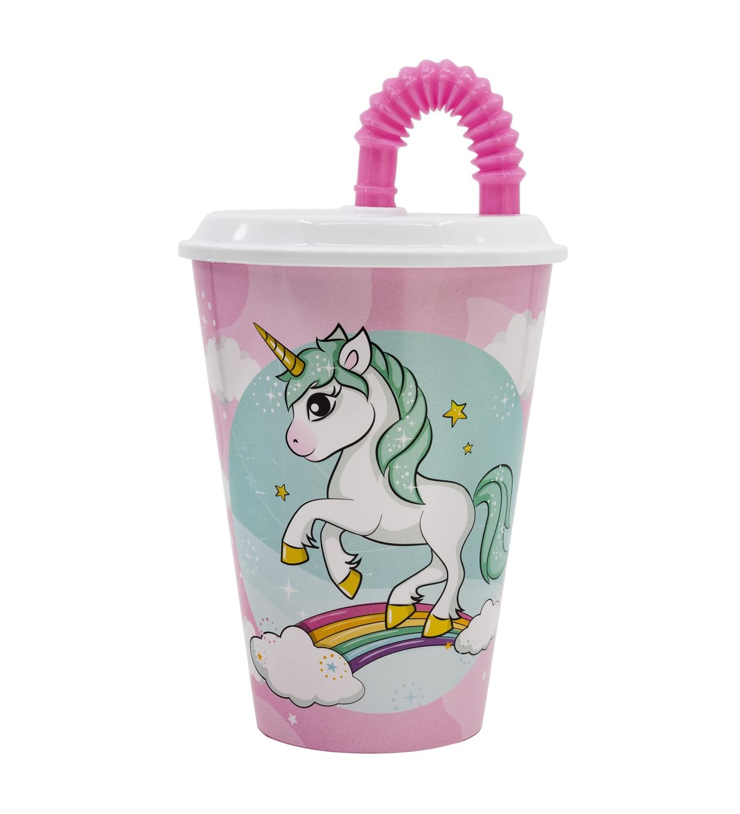 Shop 430 ml Rainbow Unicorn Reusable Cup for Kids - With Lid & Straw - Eco-Friendly & Fun! - Buy Online on SooperMarket.com