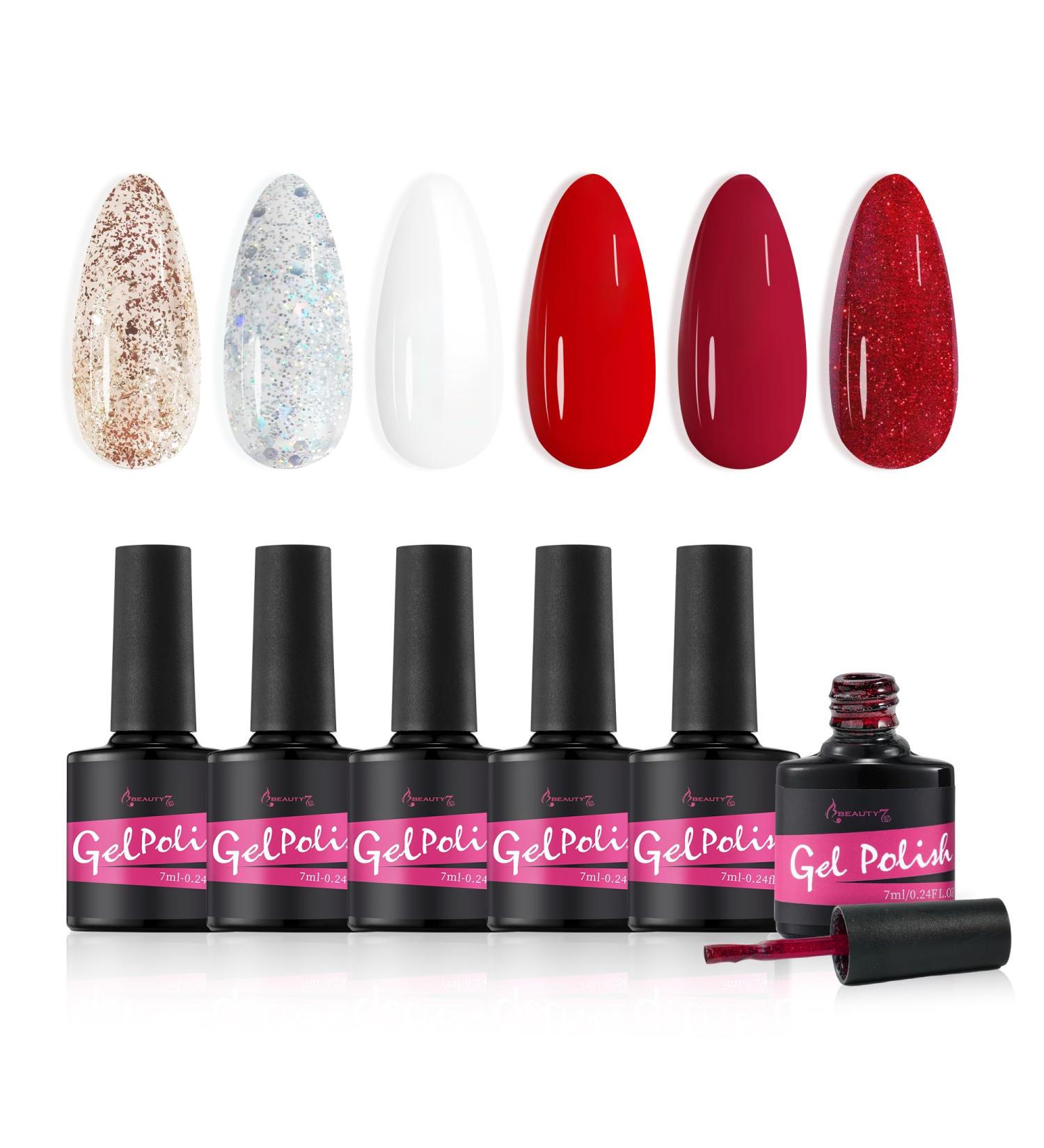 Beauty7 UV Nail Polish Set 6 Colours 7 ml Manicure Gift for Beginners Nail Art Salon DIY Gel Polish Shellac Nail Polish UV Gel Set for Nail Design Ruby Rose - Buy Online on SooperMarket.com