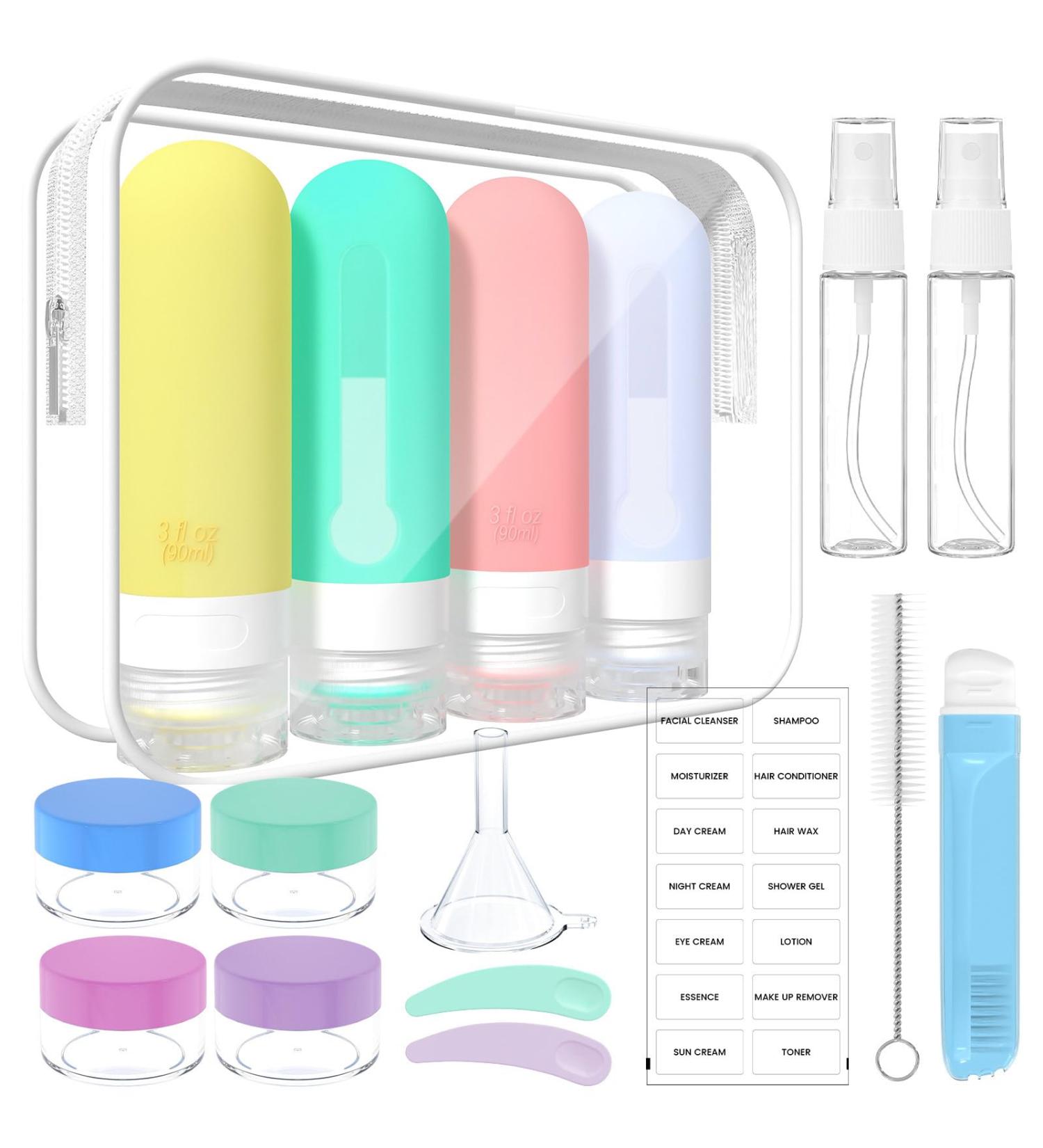 90ml Silicone Travel Bottles Set - Leak-Proof TSA Approved - 17 Portable Containers for Shampoo & Lotion - BPA Free - Ideal for International Travel - Buy Online on SooperMarket.com