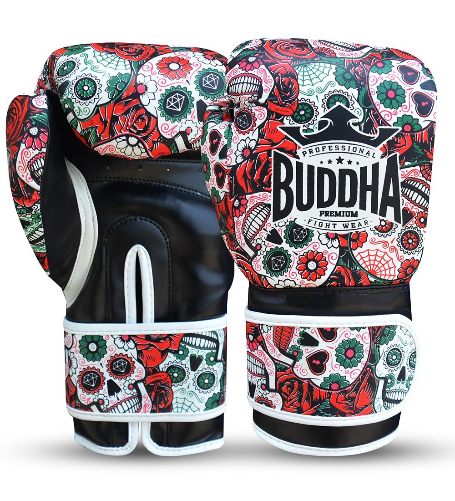 Buddha Fight Wear Fantasy Luzbel Boxing Gloves - 16oz Red - Muay Thai & Kickboxing - Odor-Resistant Synthetic Leather - Reinforced Seams - Unique Designs - Buy Online on SooperMarket.com