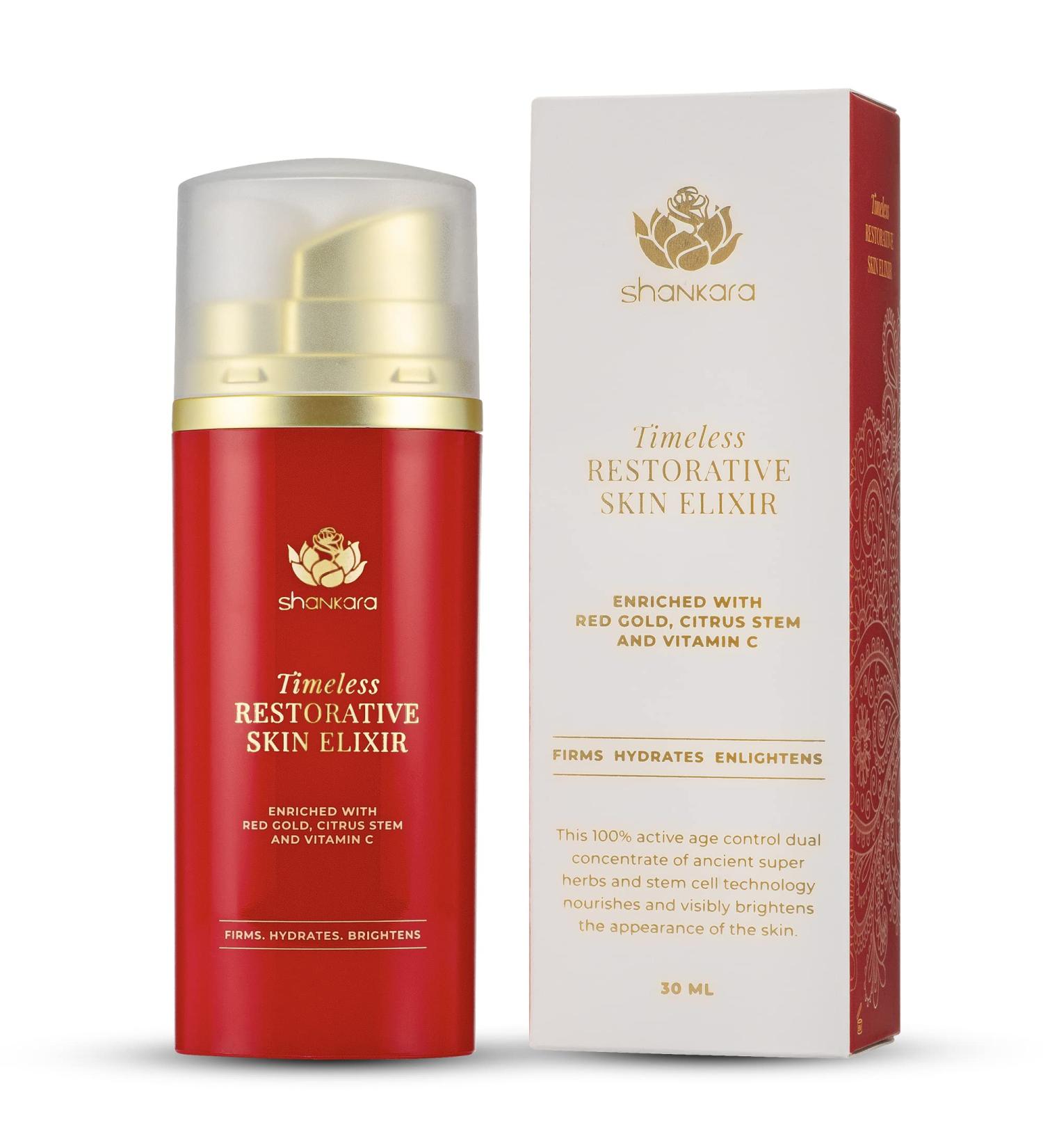 Shankara Timeless Restorative Skin Elixir - 2-in-1 Ayurvedic Anti-Aging Serum & Kumkumadi Face Oil with Red Gold Saffron Vitamin C & Sandalwood - Nourish Skin Naturally - Buy Online on SooperMarket.com