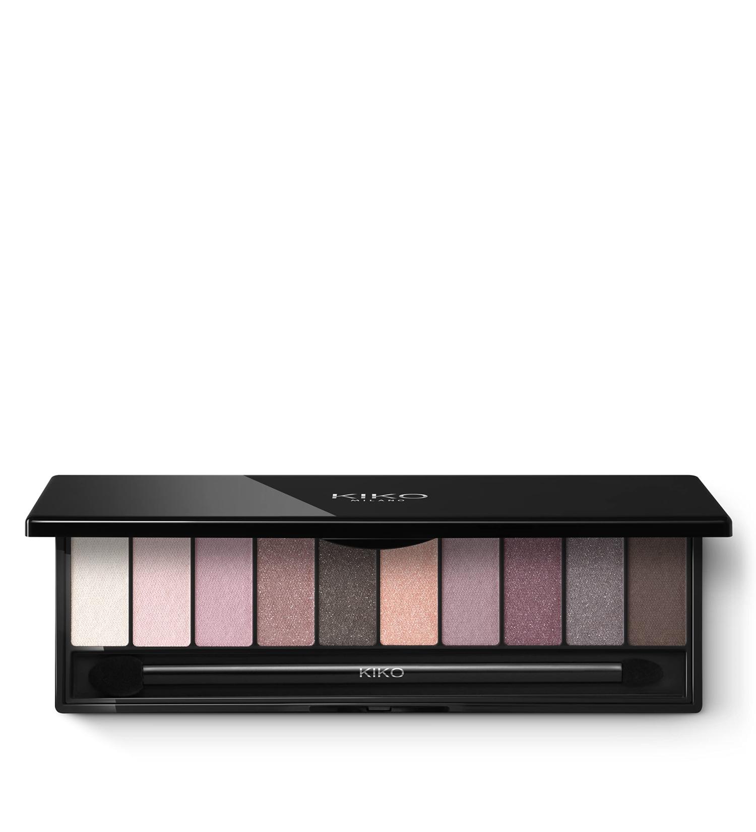 KIKO Milano Soft Nude Eyeshadow Palette 01 | 10 Shades of Various Finishes with Double-Ended Applicator - Garden Rose - Buy Online on SooperMarket.com