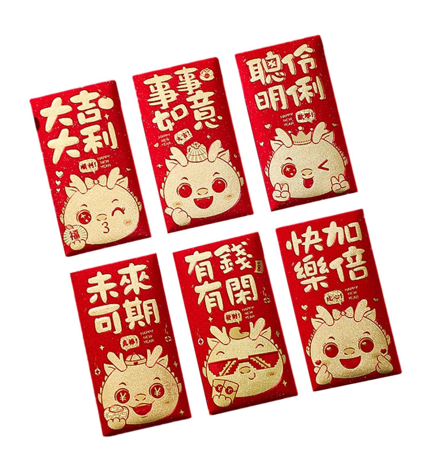 Generic 6pcs Traditional 2024 New Year Hong Bao Red Envelopes Year of The Dragon Hongbao Red Packet for Birthday Spring Festival Wedding Style B - Buy Online on SooperMarket.com