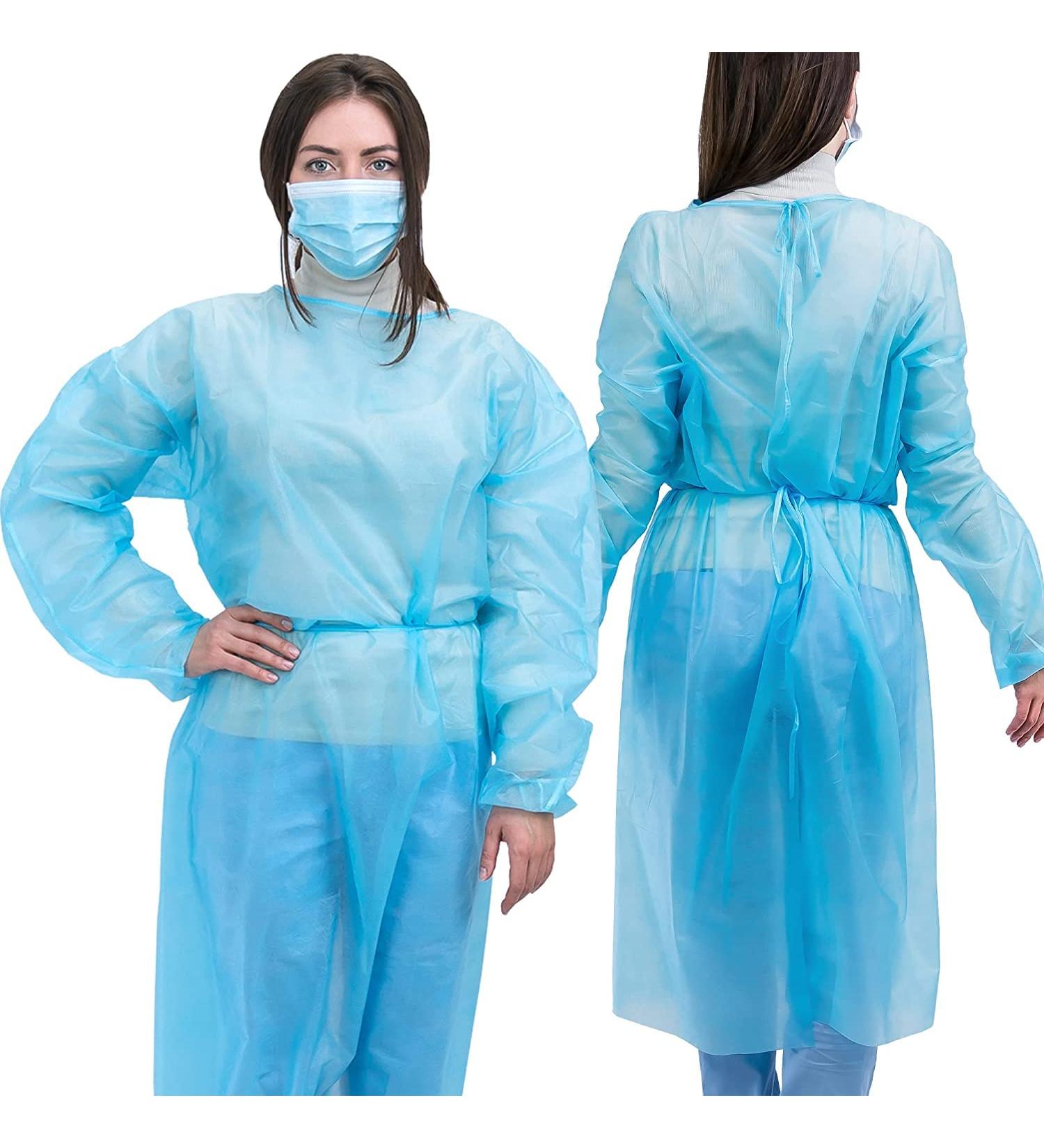  50-Pack Disposable Isolation Gown FDA Registered AAMI Level 1 PP & PE 30g Fully Closed Double Tie Back Elastic Cuffs Fluid Resistant Unisex (50) - Buy Online on SooperMarket.com