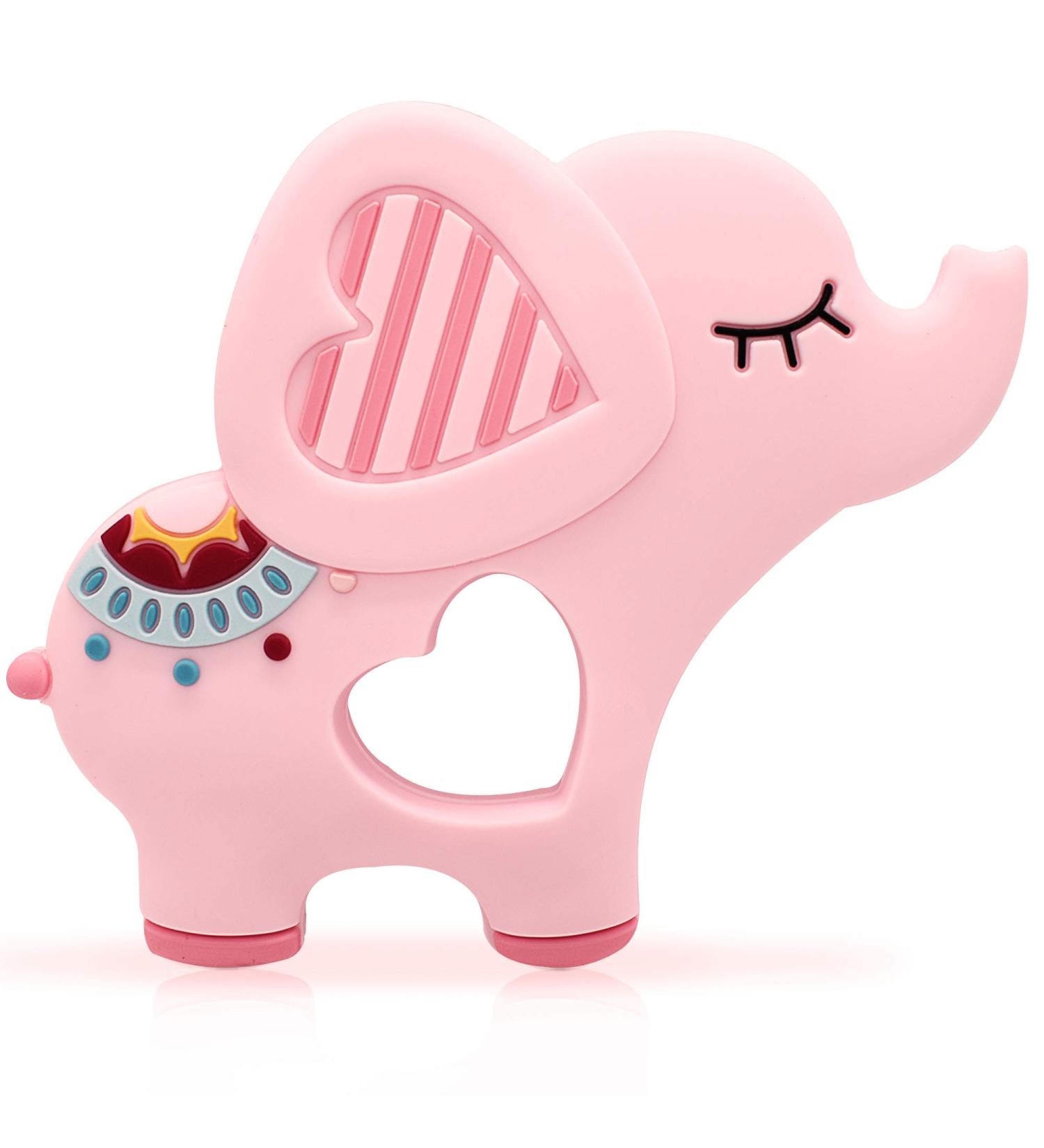Bigspinach Soft Pink Elephant Teether | Silicone Teething Toy for Babies 0-12 Months | Gum Massager & Anxiety Relief | Gift for Girls - Buy Online on SooperMarket.com