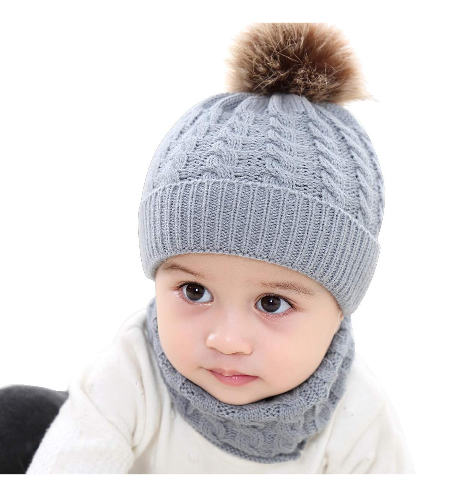 Yinuoday Toddler Baby Knit Hat Scarf Set - Winter Beanie Cap with Circle Loop Scarf, Grey - Buy Online on SooperMarket.com