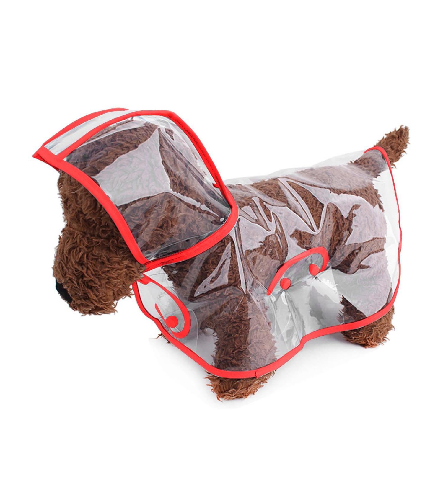 Shop Petcute Waterproof Dog Raincoat with Hood - Transparent PVC Breathable Button Closure | Ideal for Medium & Large Dogs in Red - Buy Online on SooperMarket.com