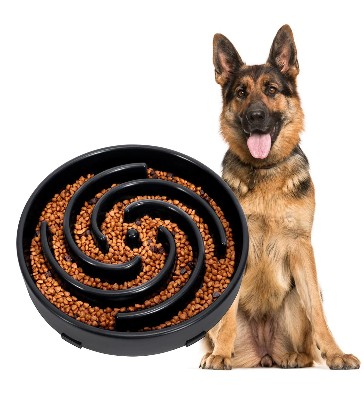 Large Pet Slow Feeder Dog Bowl - Interactive Puzzle Feeding Bowl for Healthy Eating - Non-Skid Bloat Stop Design in Black - Buy Online on SooperMarket.com