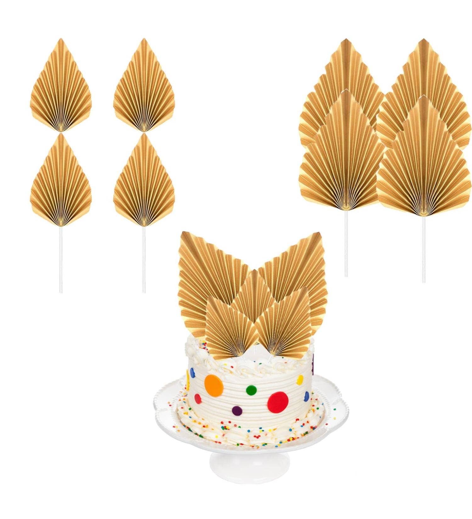 8 Pcs Gold Cake Topper Decorations Gold Palm Leaf Cake Toppers With Gold Cake Insert Decoration cake decorations for Birthday Party WeddingValentine's Day Baby Shower Diy - Buy Online on SooperMarket.com