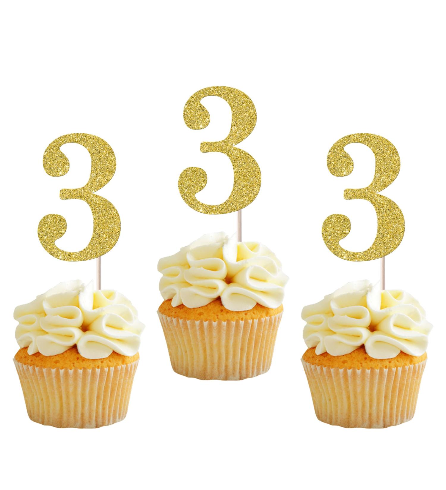 Rsstarxi 36 Pack 3rd Birthday Cupcake Toppers Gold Glitter Age Three Number 3 Cupcake Picks Third Birthday Cake Decorations for Baby Shower Birthday Anniversary Party Decorations Gold Number 3 - Buy Online on SooperMarket.com