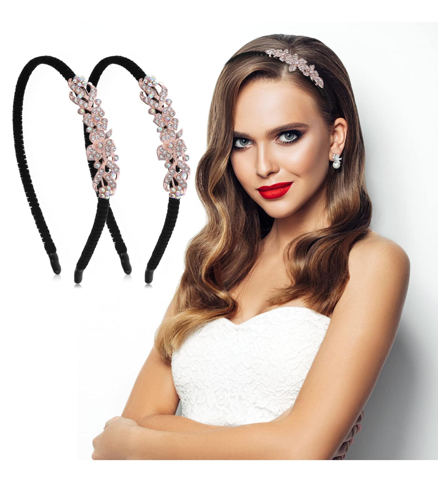 WLLHYF 1920s Crystal Rhinestone Flower Headbands 2 Pack - Sparkly Vintage Hairbands for Women - Fashion Jewelry Accessories for Wedding and Bride - Buy Online on SooperMarket.com