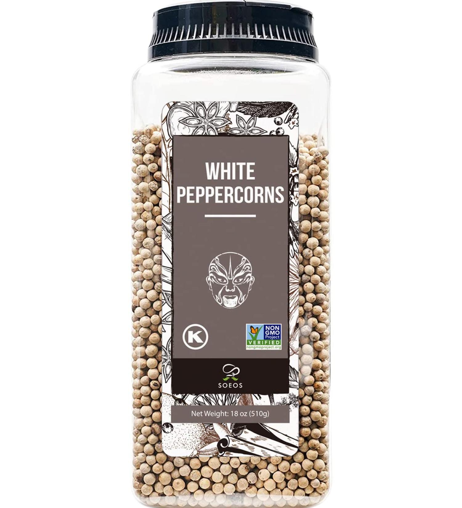 Soeos Premium Whole White Peppercorns 18oz - Grade AAA Non-GMO & Kosher - Strong Aroma and Flavor for Cooking - Bulk Refill for Grinder - 1.13 P - Buy Online on SooperMarket.com