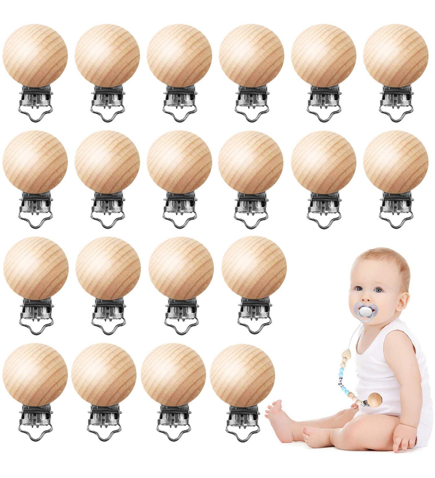24-Piece Natural Beech Wood Pacifier Clips Teething Toy DIY Holder Accessories - Buy Online on SooperMarket.com