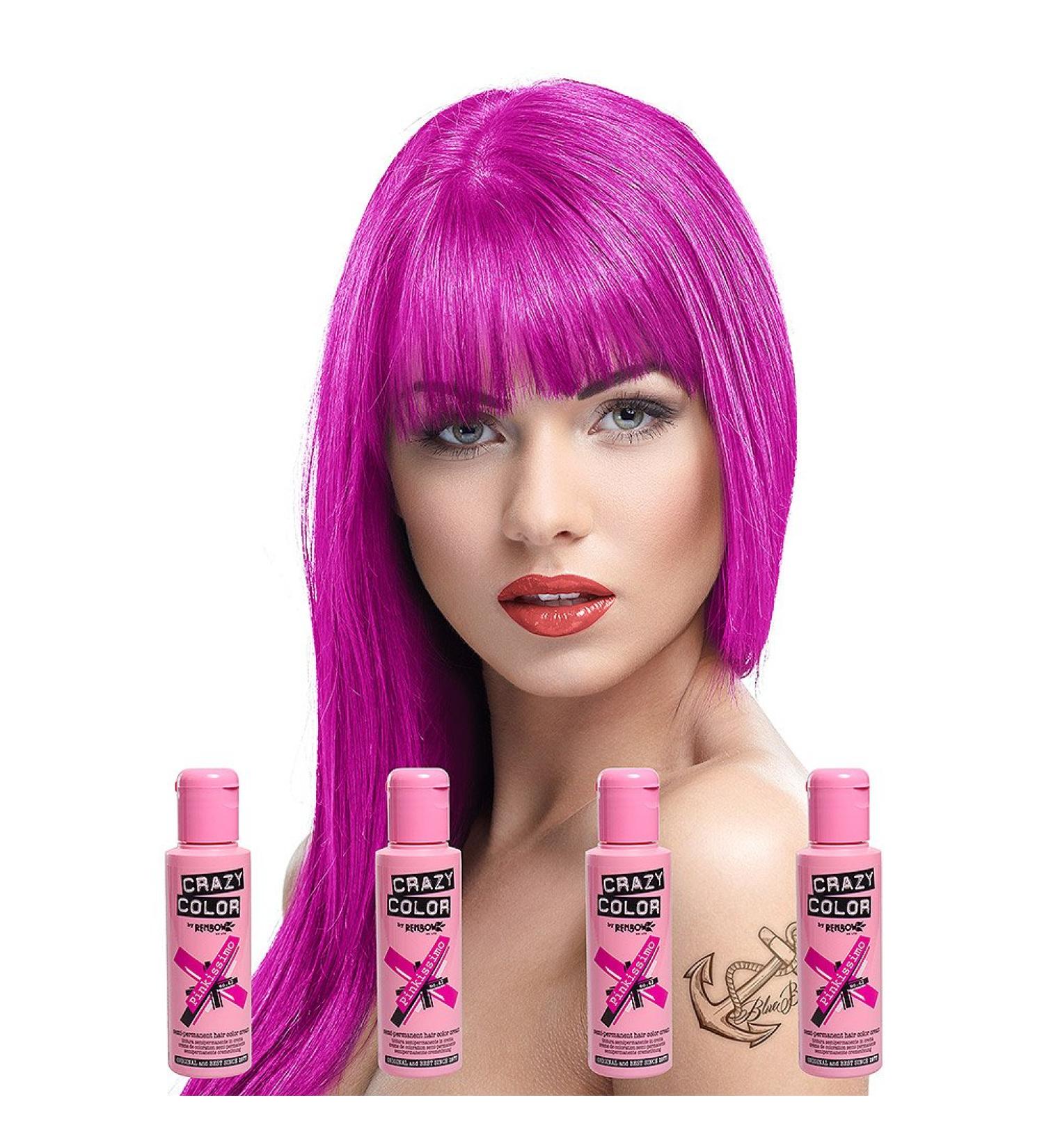 Renbow Crazy Color Semi Permanent Hair Color Cream Pinkissimo No.42 100ml x 4 Bottles. by Renbow